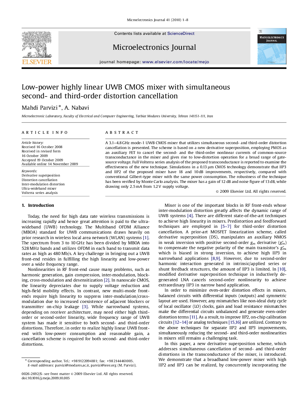 Low-power highly linear UWB CMOS mixer with simultaneous second- and third-order distortion cancellation