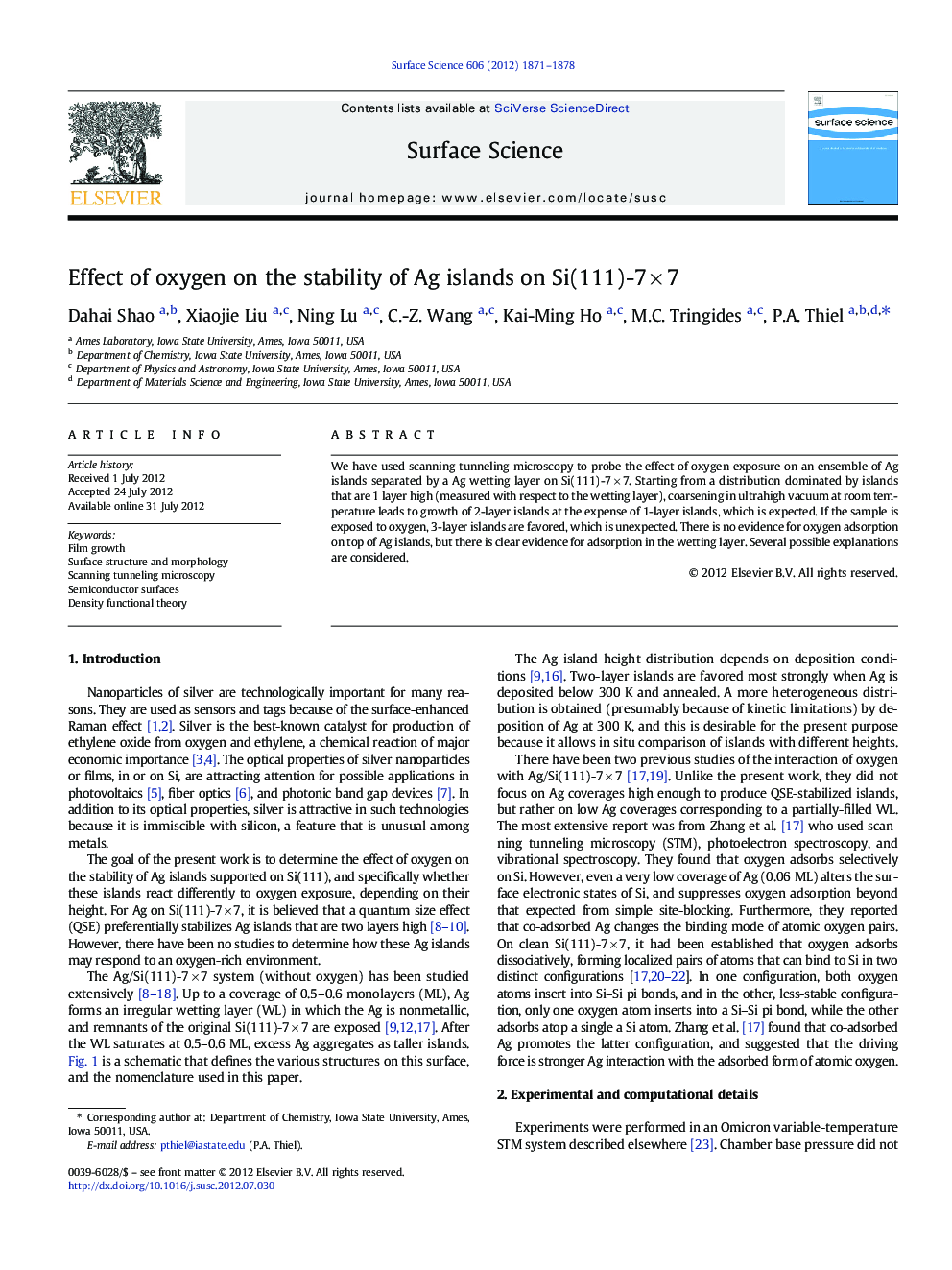 Effect of oxygen on the stability of Ag islands on Si(111)-7Â ÃÂ 7