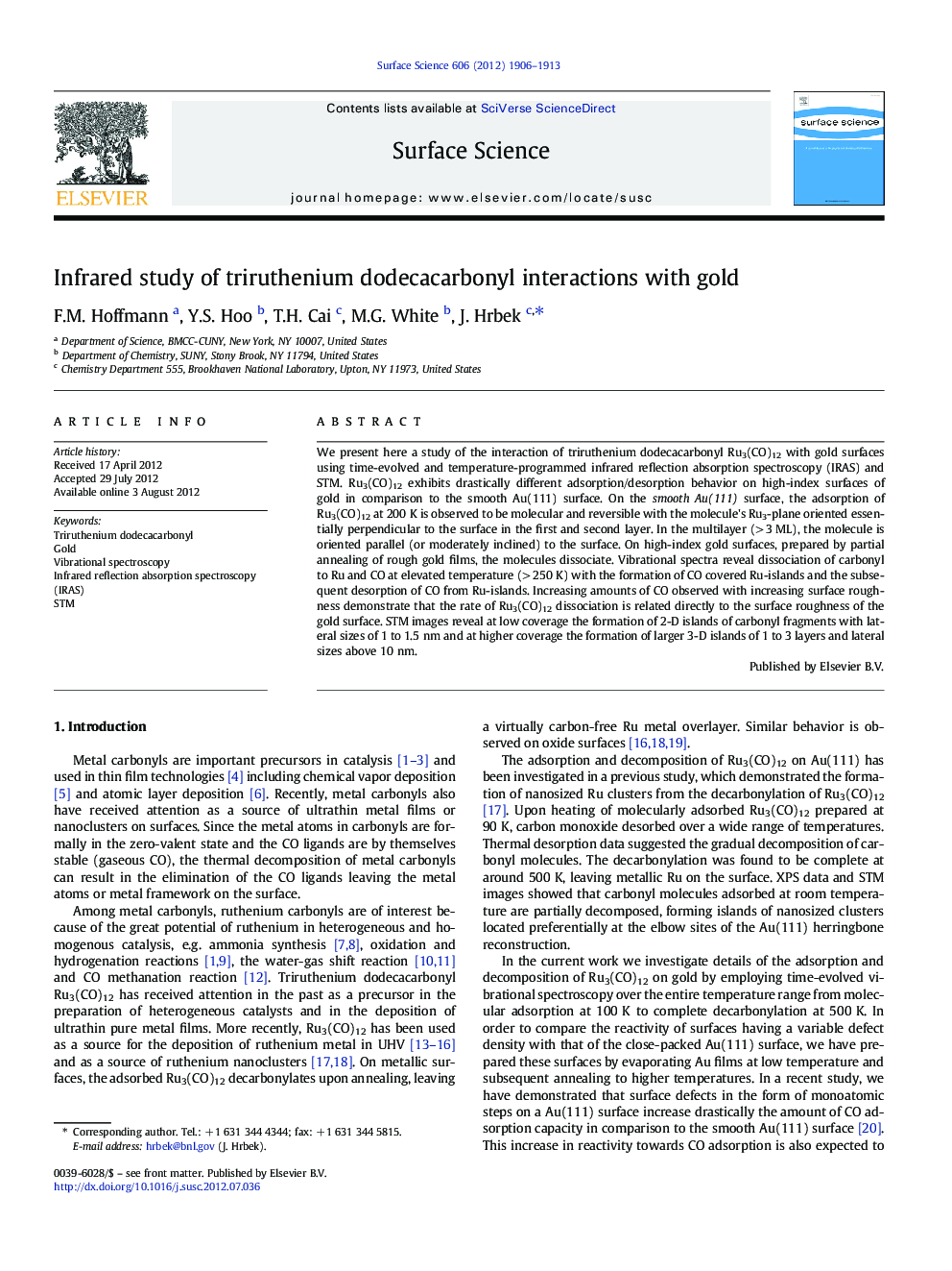 عکس صفحه اول مقاله: Infrared study of triruthenium dodecacarbonyl interactions with gold Infrared study of triruthenium dodecacarbonyl interactions with gold