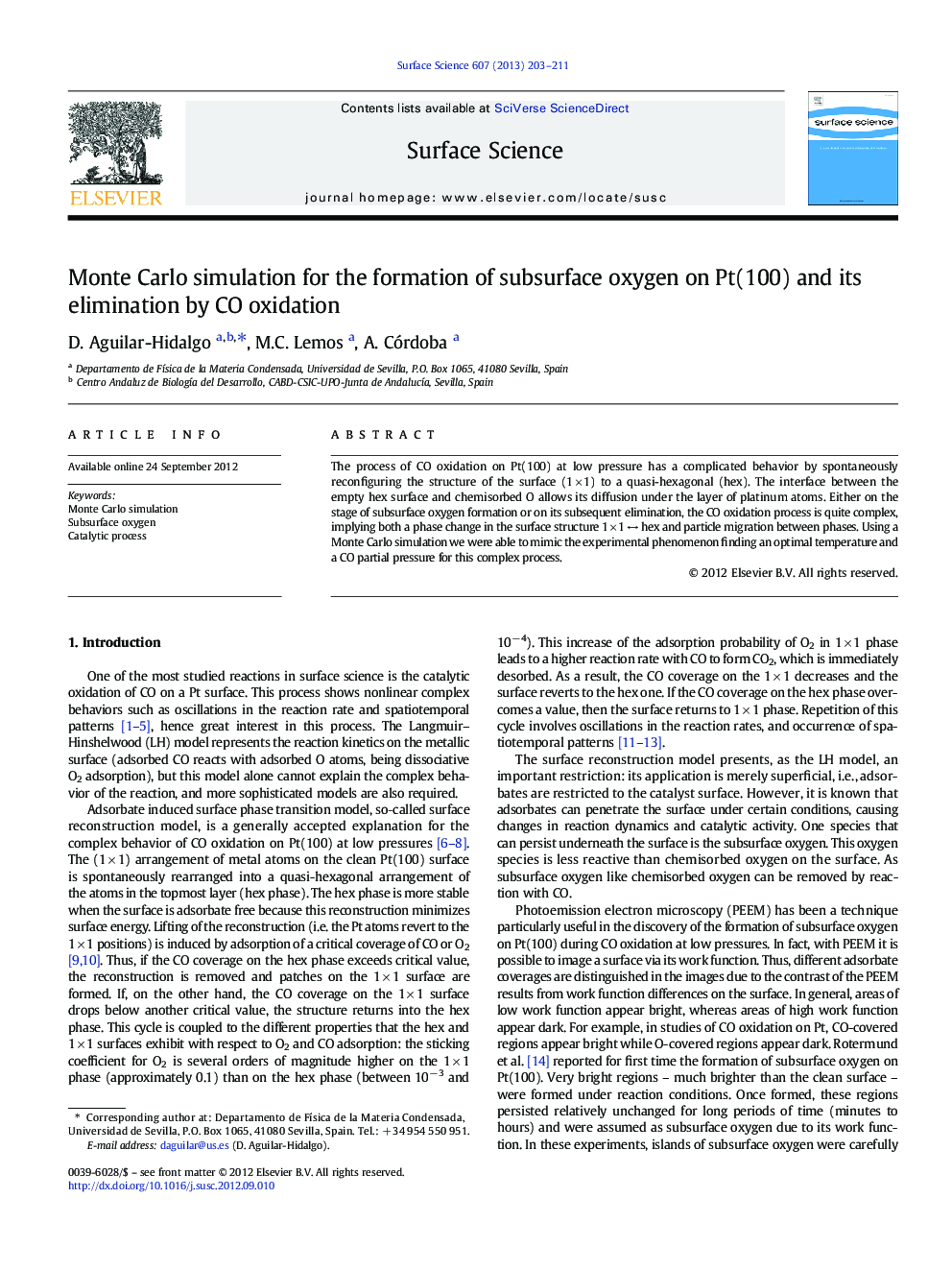 Monte Carlo simulation for the formation of subsurface oxygen on Pt(100) and its elimination by CO oxidation