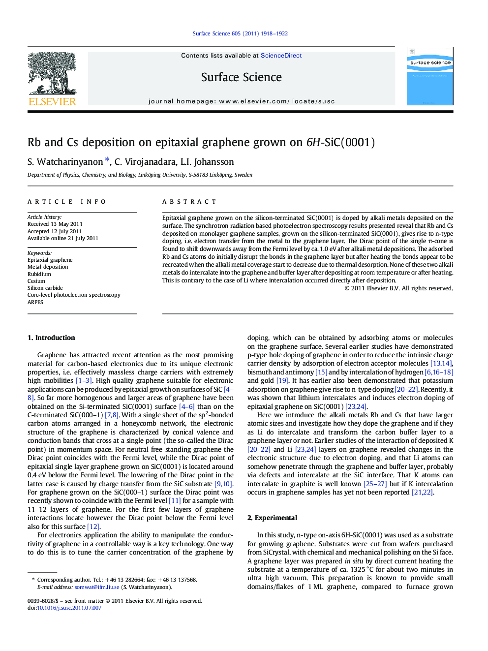 Rb and Cs deposition on epitaxial graphene grown on 6H-SiC(0001)