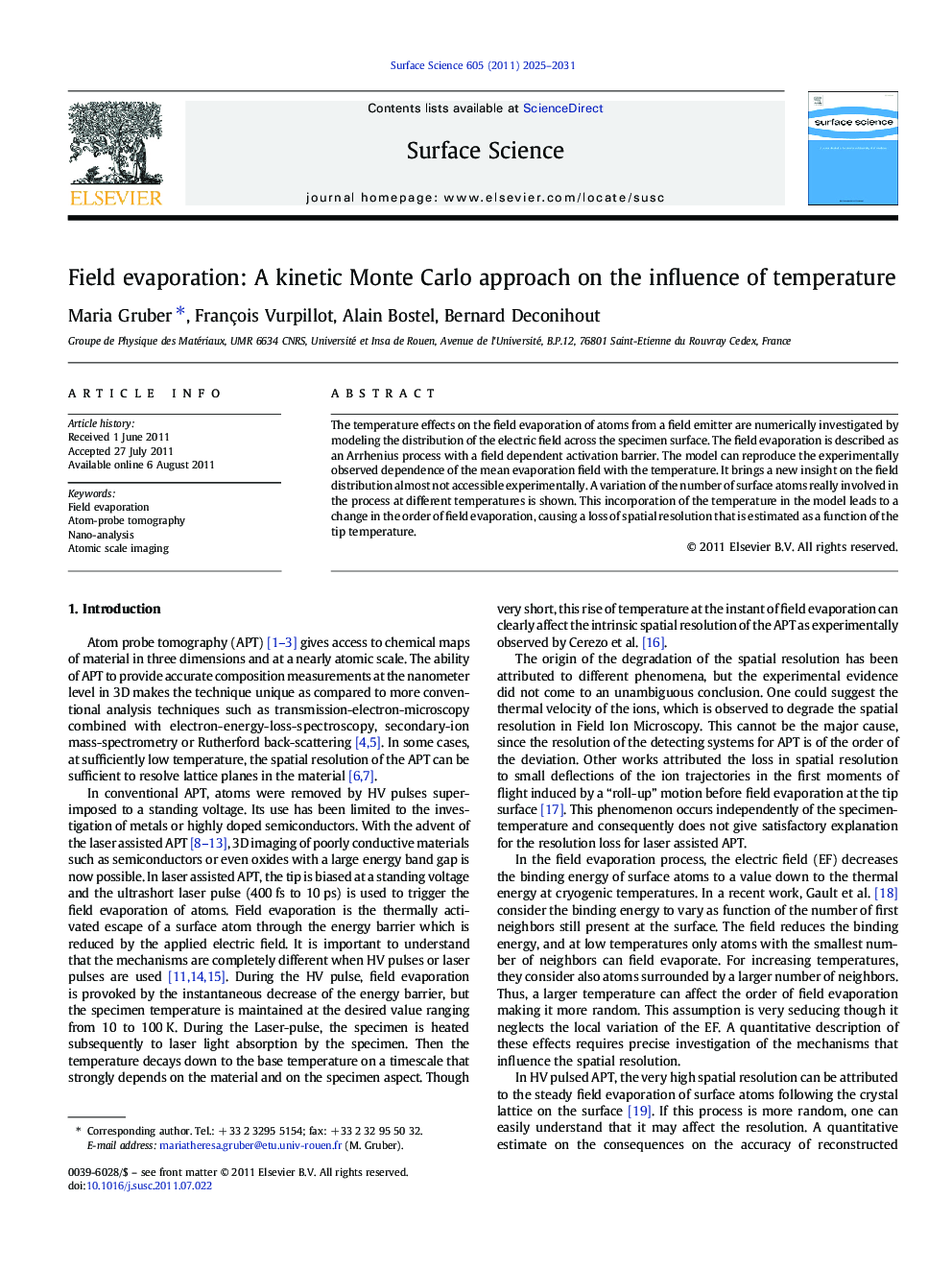 Field evaporation: A kinetic Monte Carlo approach on the influence of temperature