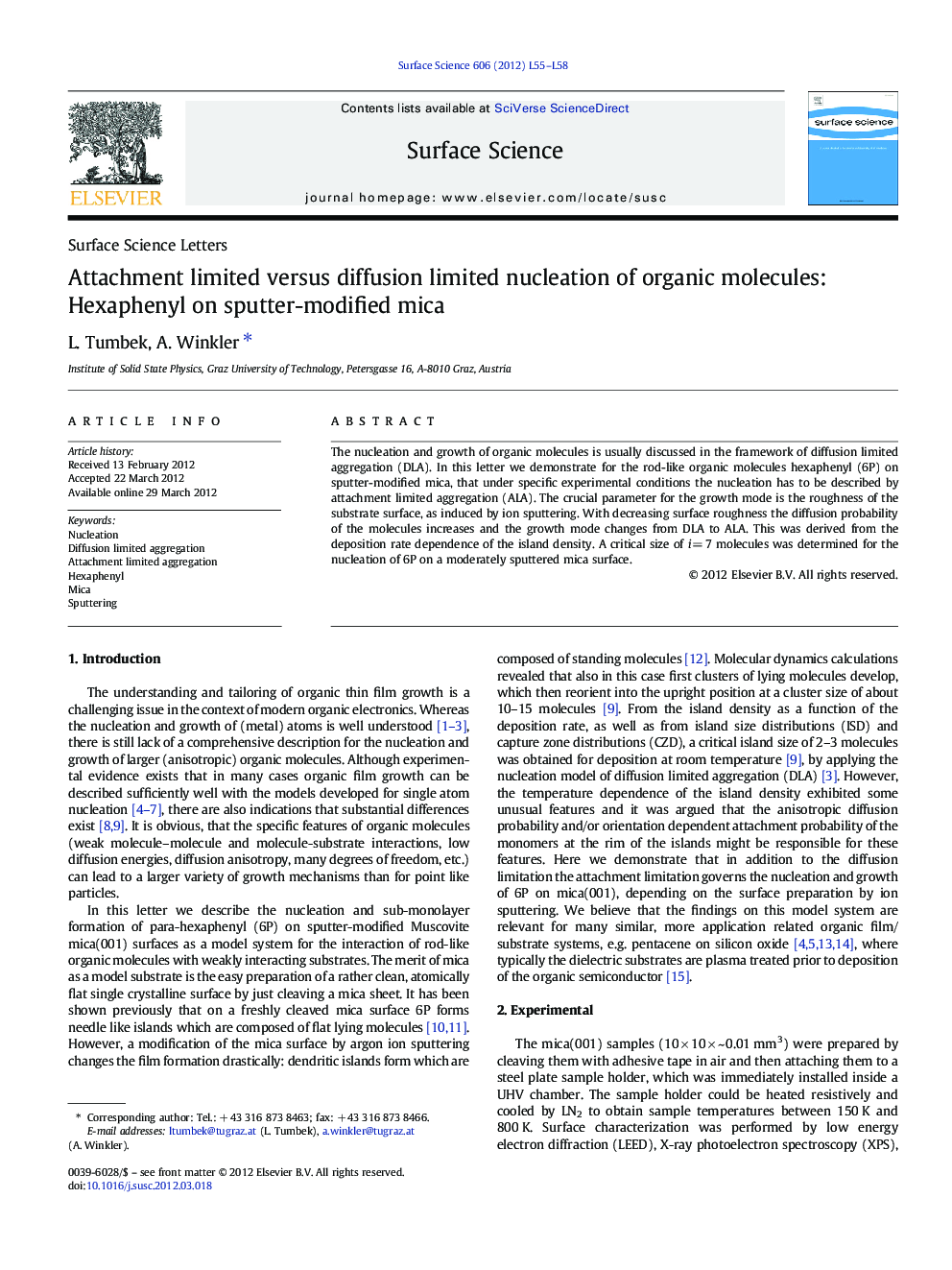 Attachment limited versus diffusion limited nucleation of organic molecules: Hexaphenyl on sputter-modified mica