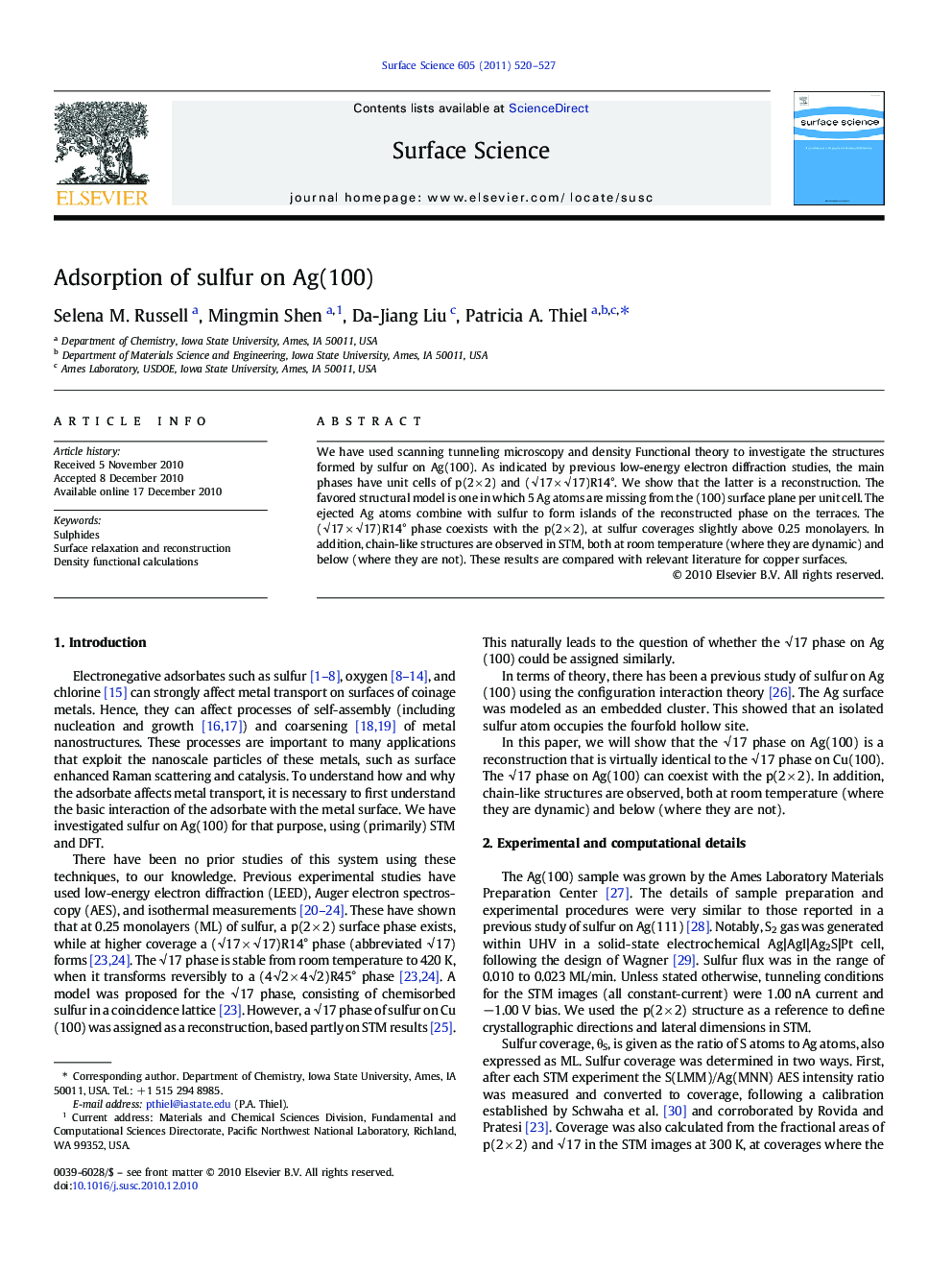 Adsorption of sulfur on Ag(100)