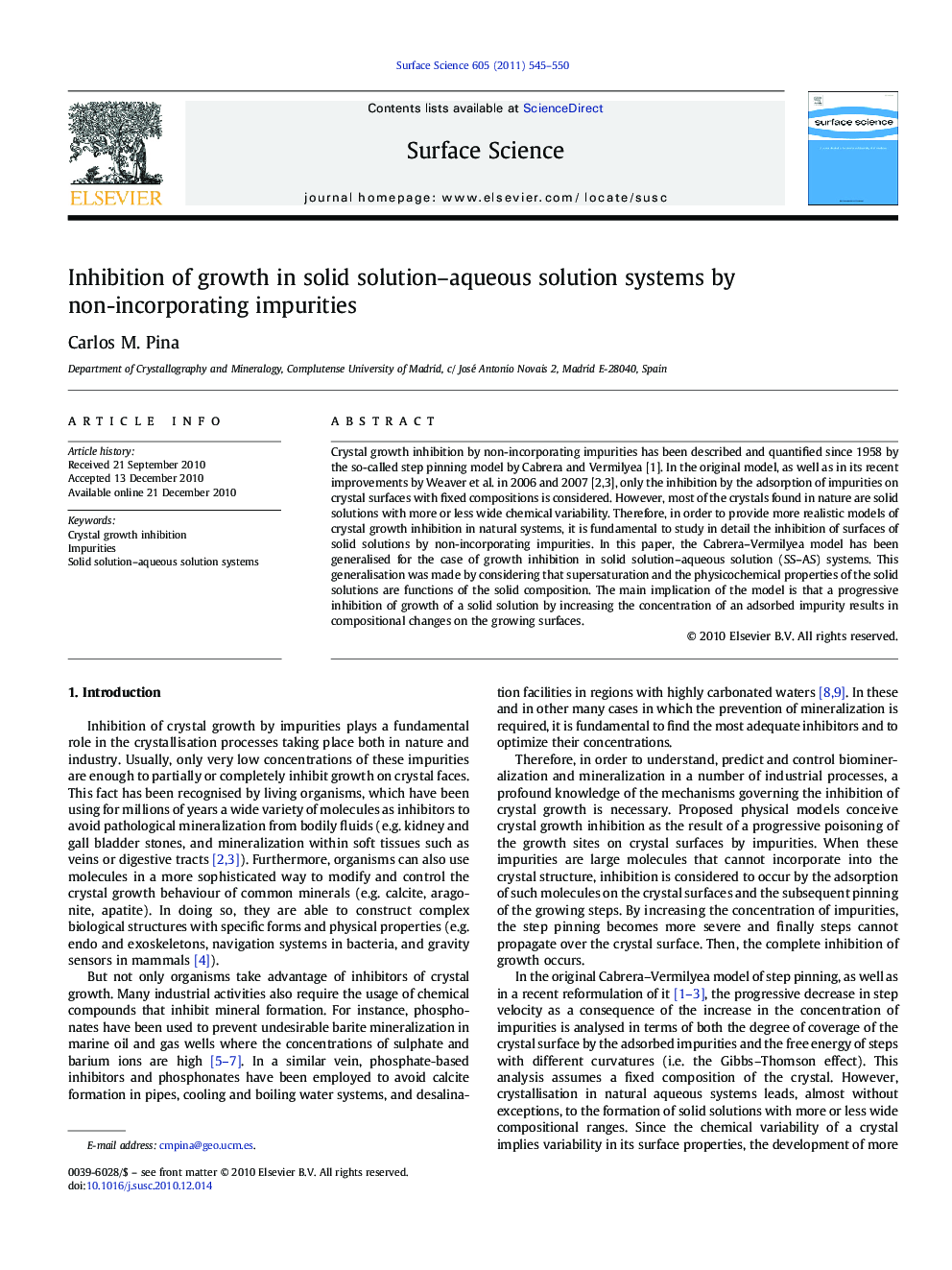 Inhibition of growth in solid solution-aqueous solution systems by non-incorporating impurities