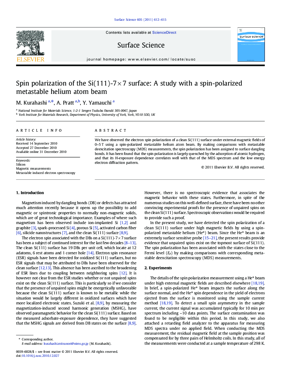 Spin polarization of the Si(111)-7Â ÃÂ 7 surface: A study with a spin-polarized metastable helium atom beam