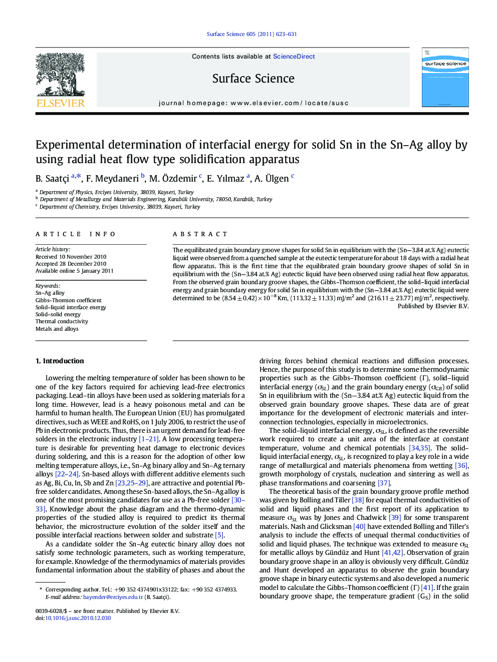 Experimental determination of interfacial energy for solid Sn in the Sn-Ag alloy by using radial heat flow type solidification apparatus