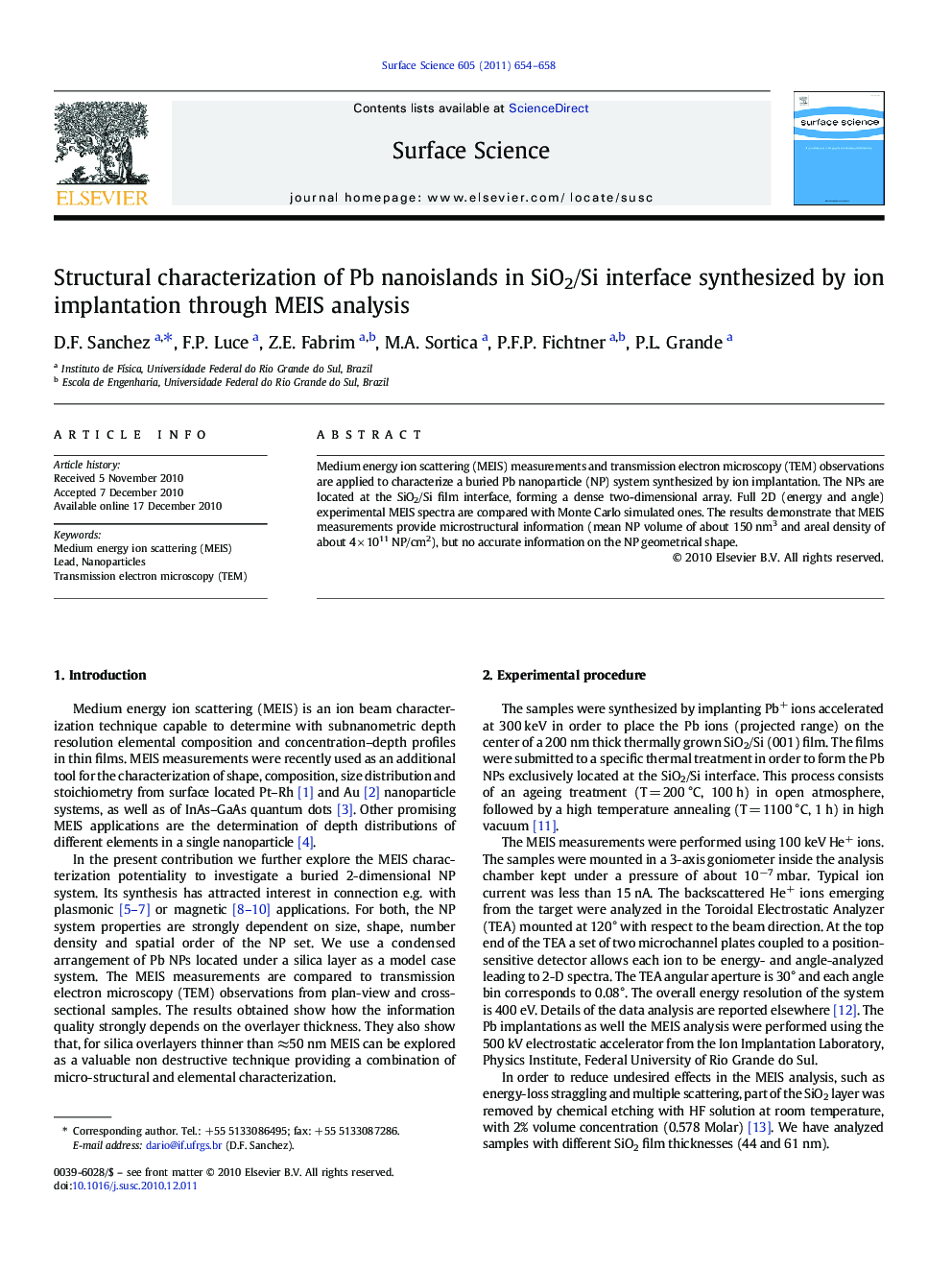 Structural characterization of Pb nanoislands in SiO2/Si interface synthesized by ion implantation through MEIS analysis