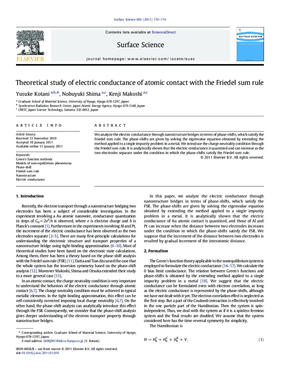 Theoretical study of electric conductance of atomic contact with the Friedel sum rule