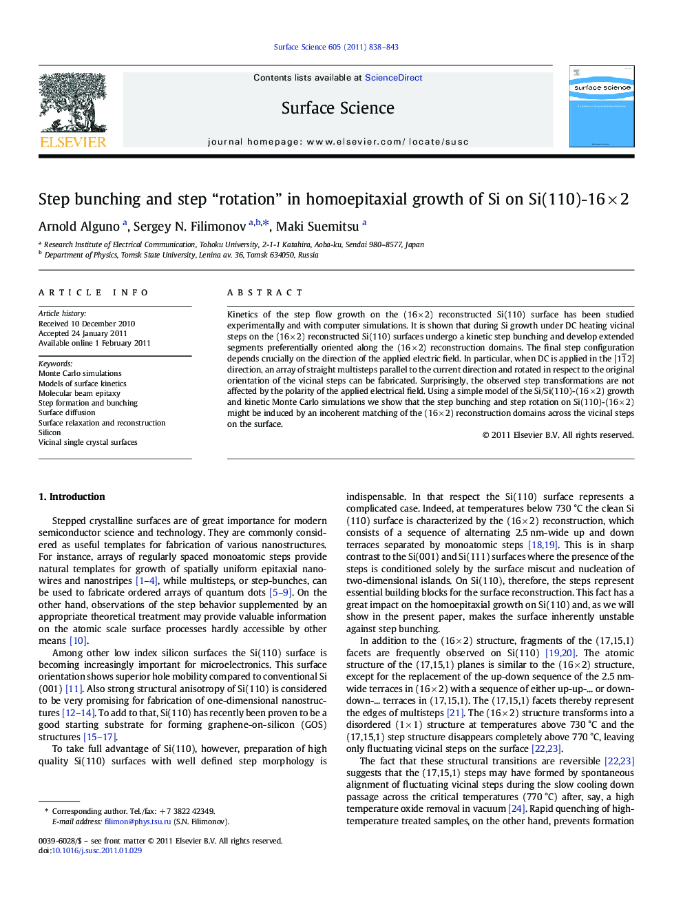 Step bunching and step “rotation” in homoepitaxial growth of Si on Si(110)-16Â ÃÂ 2