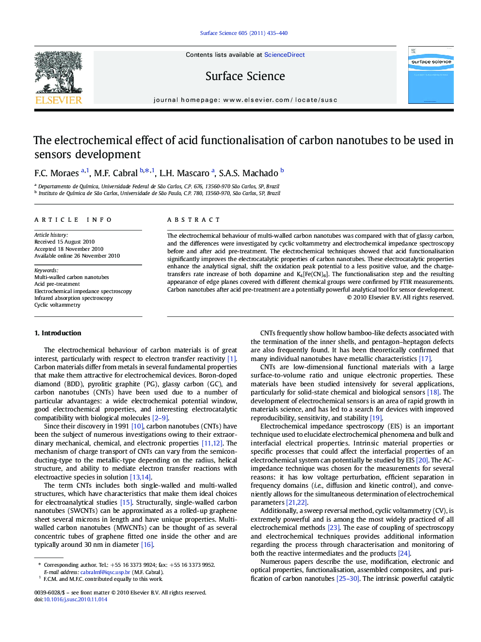 The electrochemical effect of acid functionalisation of carbon nanotubes to be used in sensors development