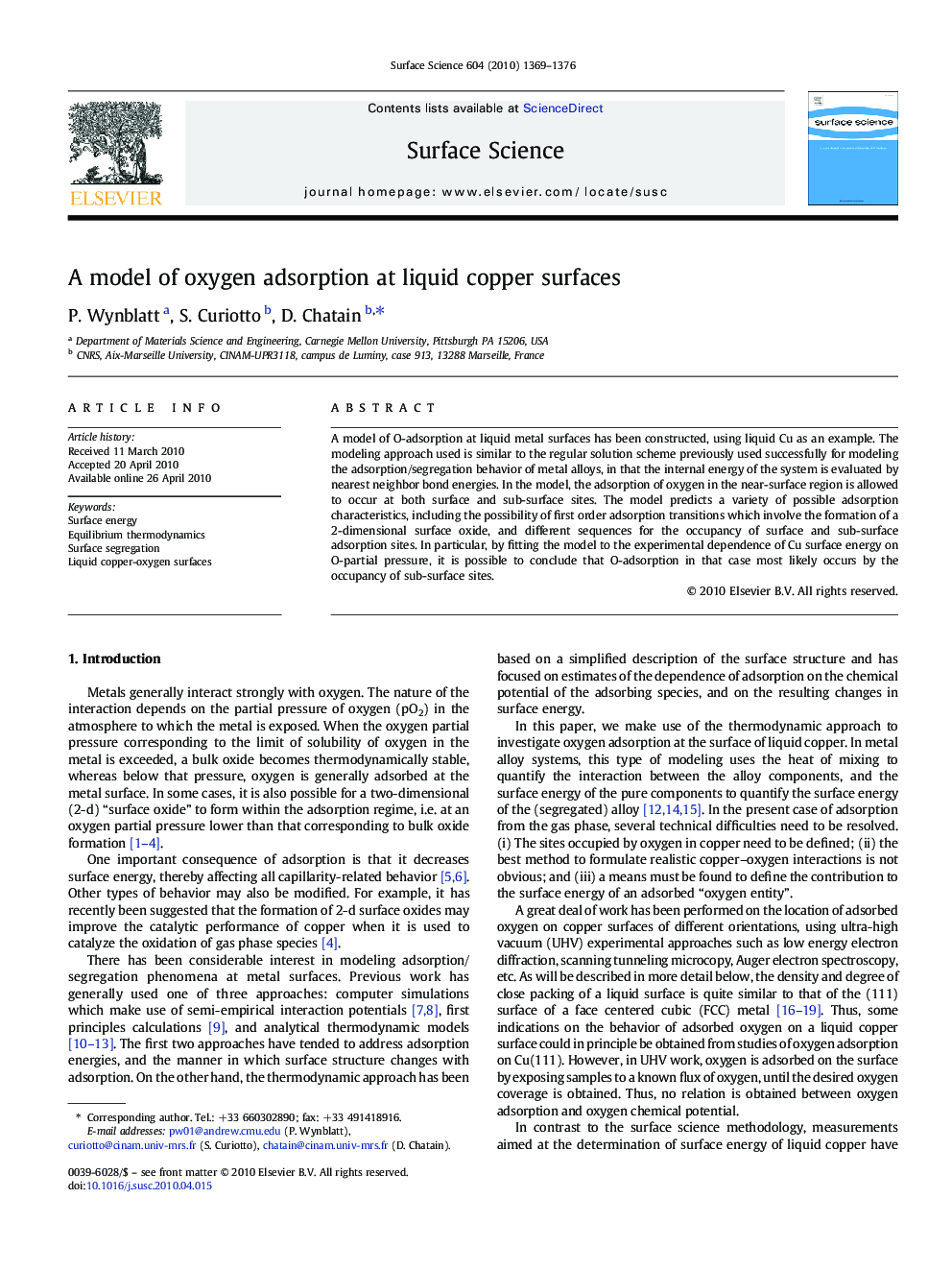 A model of oxygen adsorption at liquid copper surfaces