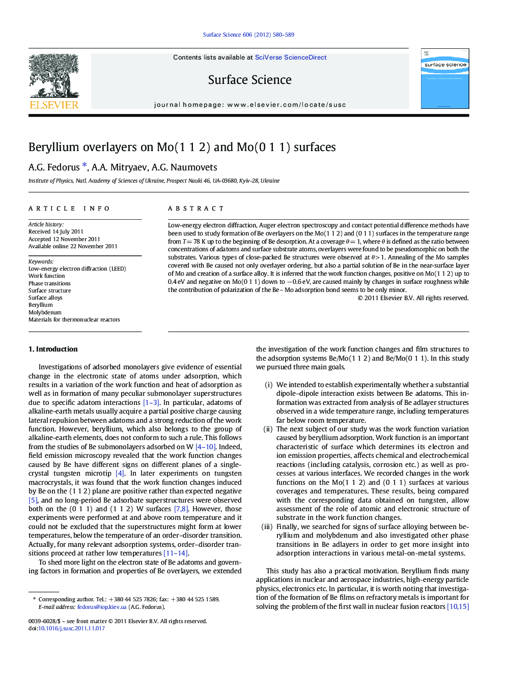 Beryllium overlayers on Mo(1 1 2) and Mo(0 1 1) surfaces