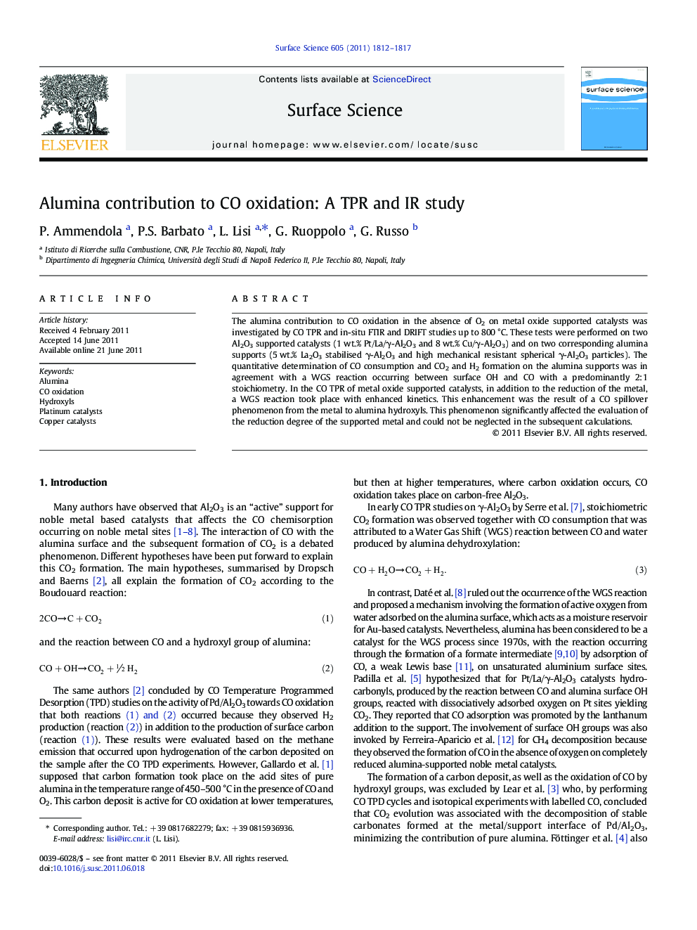 Alumina contribution to CO oxidation: A TPR and IR study