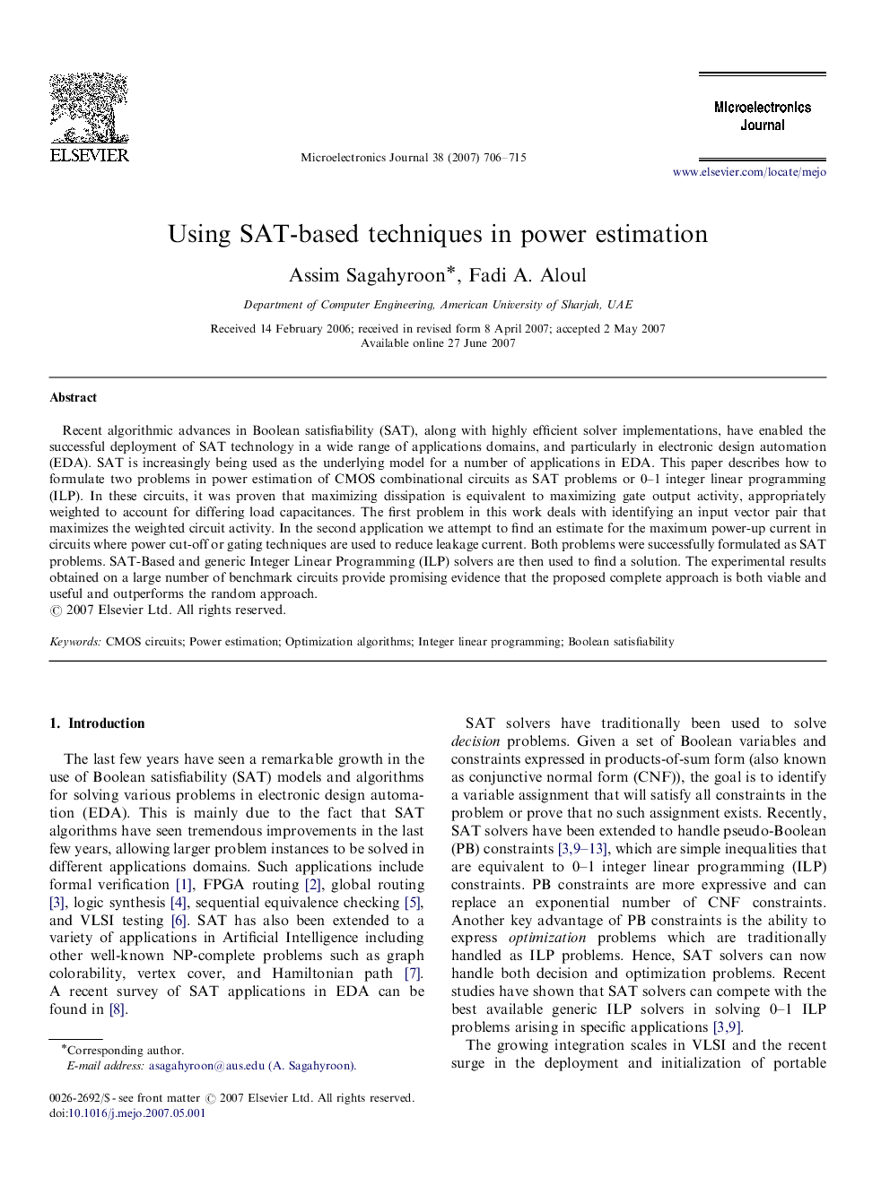 Using SAT-based techniques in power estimation