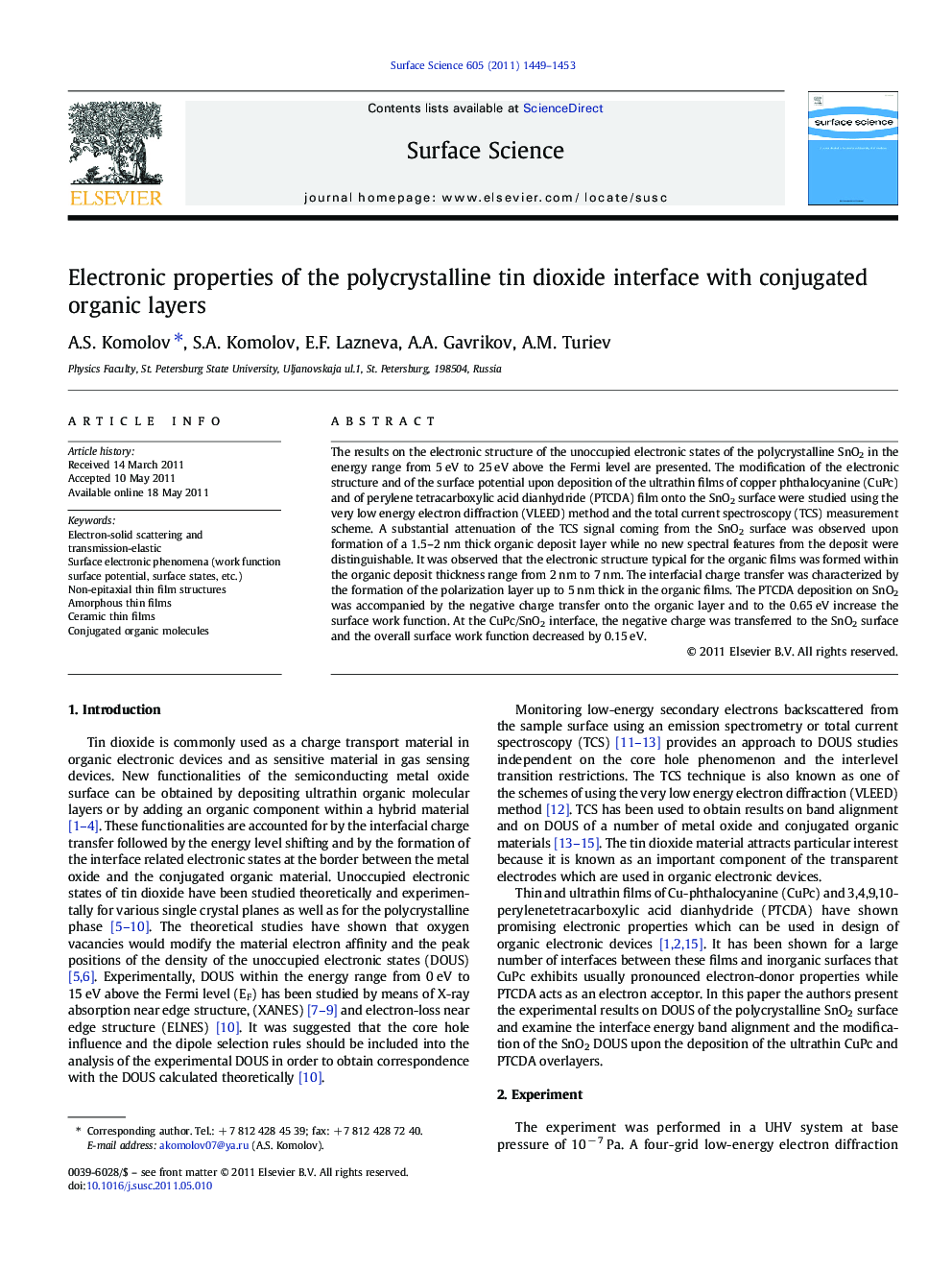 Electronic properties of the polycrystalline tin dioxide interface with conjugated organic layers