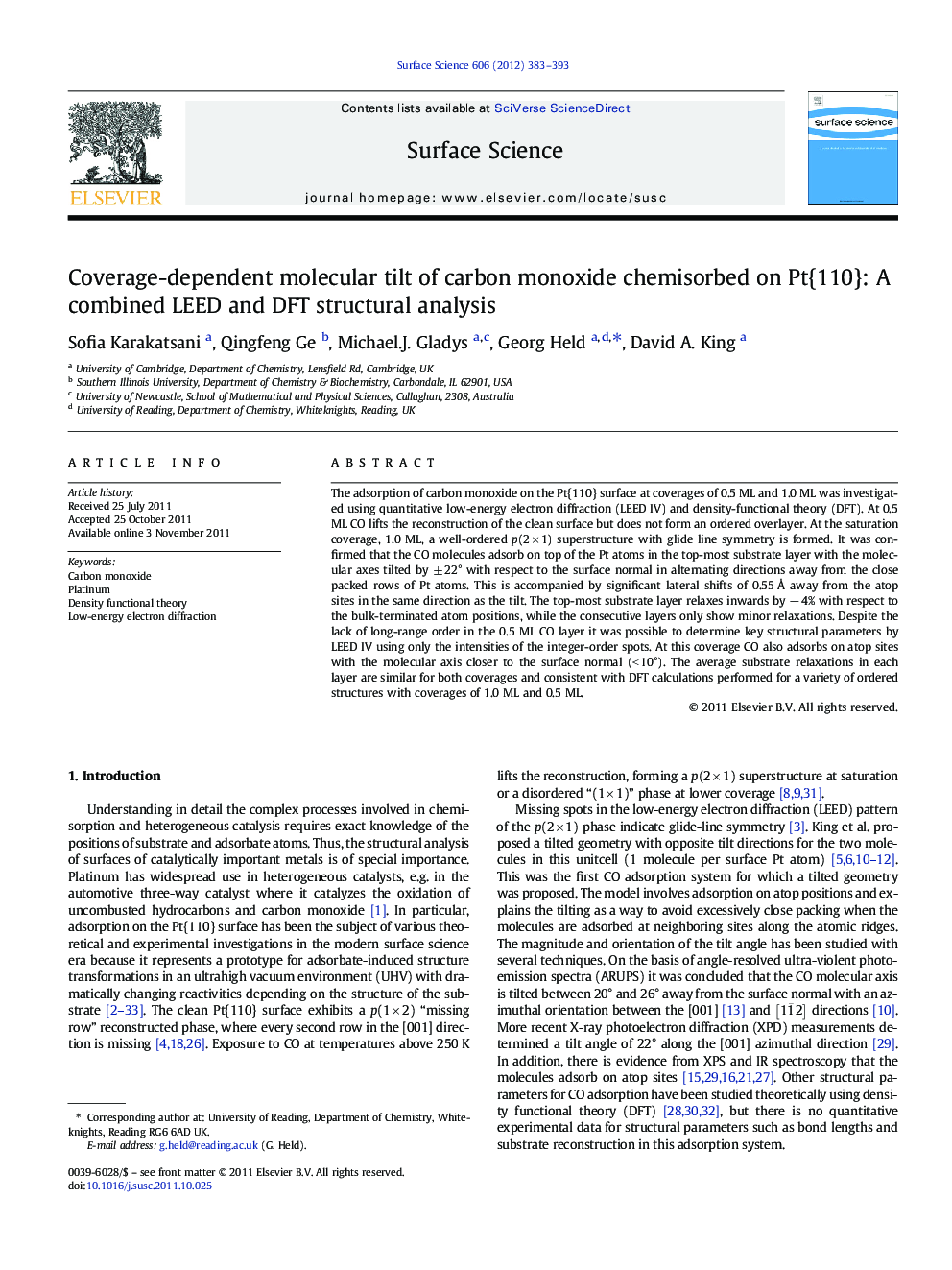 Coverage-dependent molecular tilt of carbon monoxide chemisorbed on Pt{110}: A combined LEED and DFT structural analysis