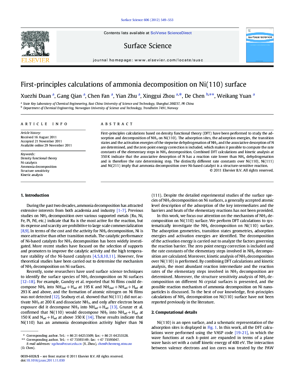 First-principles calculations of ammonia decomposition on Ni(110) surface