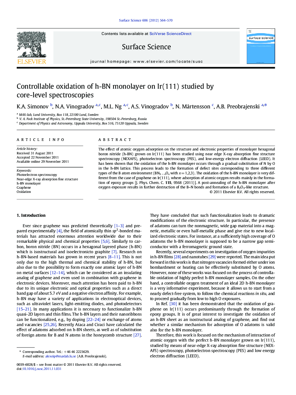 Controllable oxidation of h-BN monolayer on Ir(111) studied by core-level spectroscopies