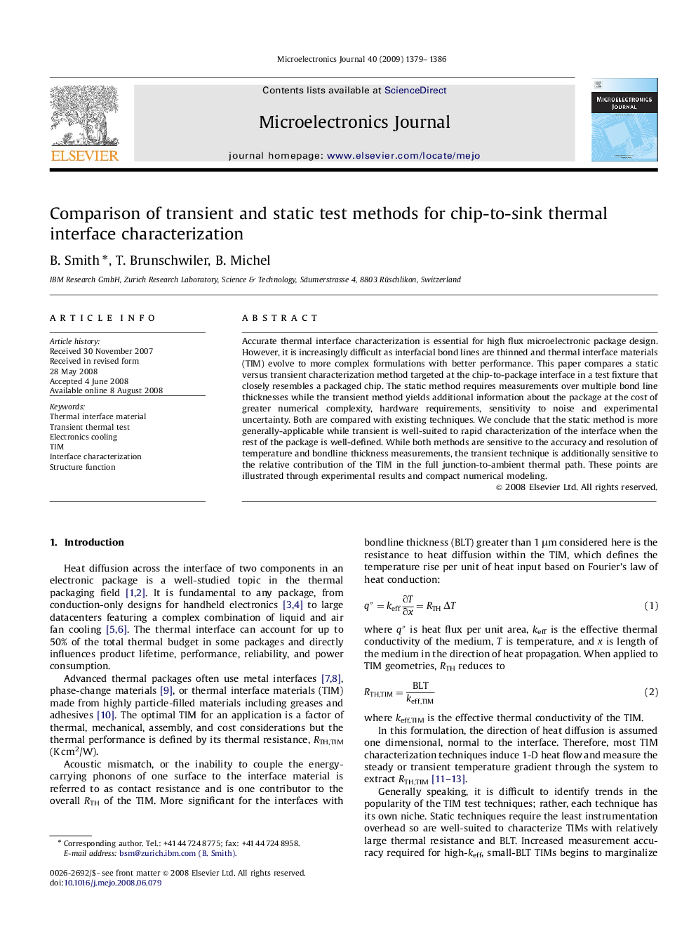 Comparison of transient and static test methods for chip-to-sink thermal interface characterization