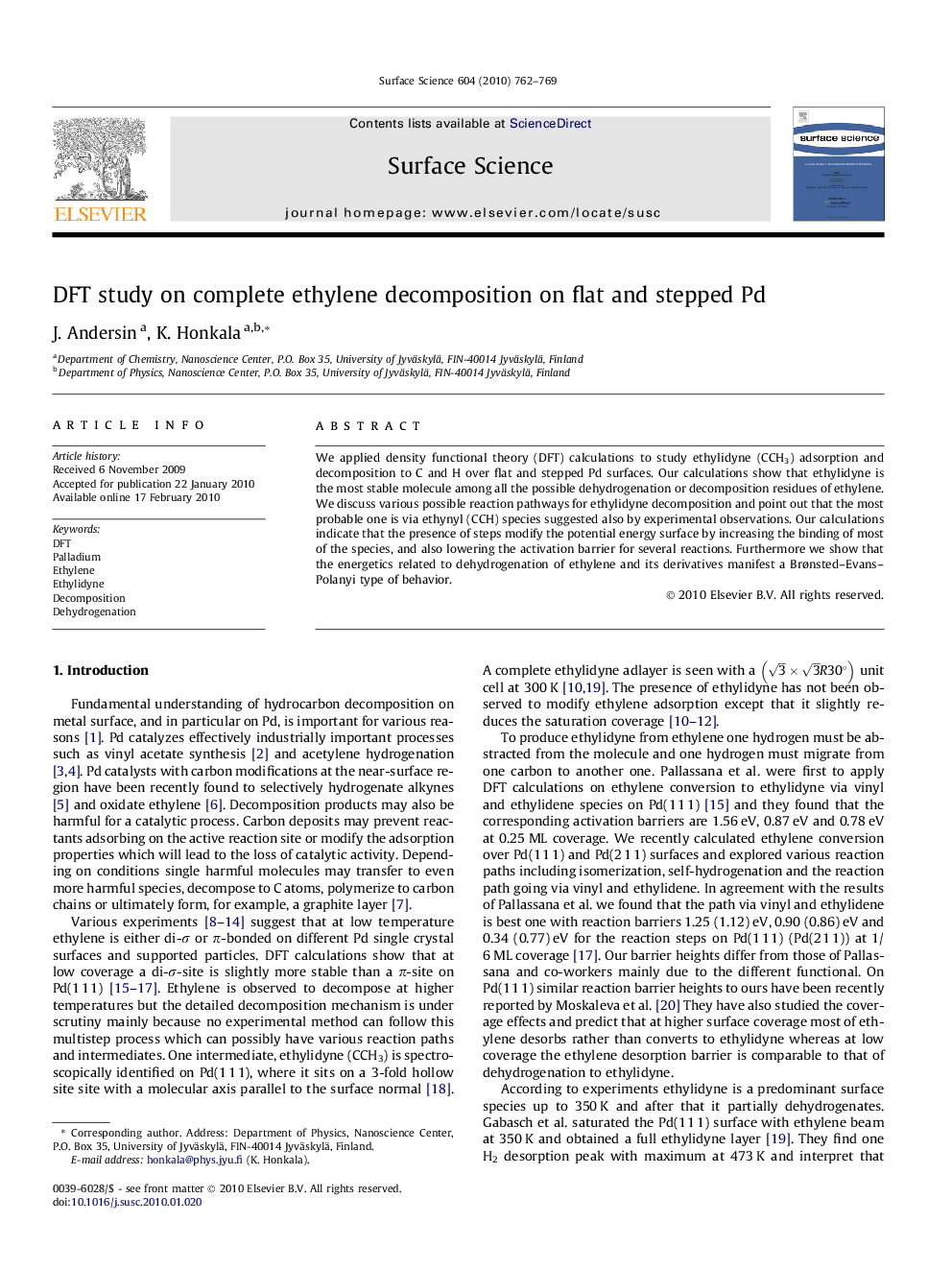 DFT study on complete ethylene decomposition on flat and stepped Pd