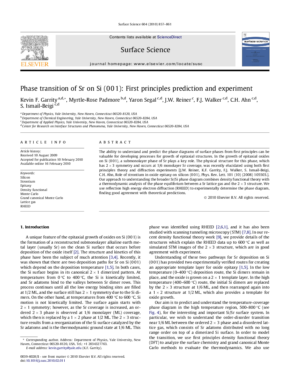 Phase transition of Sr on Si (0Â 0Â 1): First principles prediction and experiment