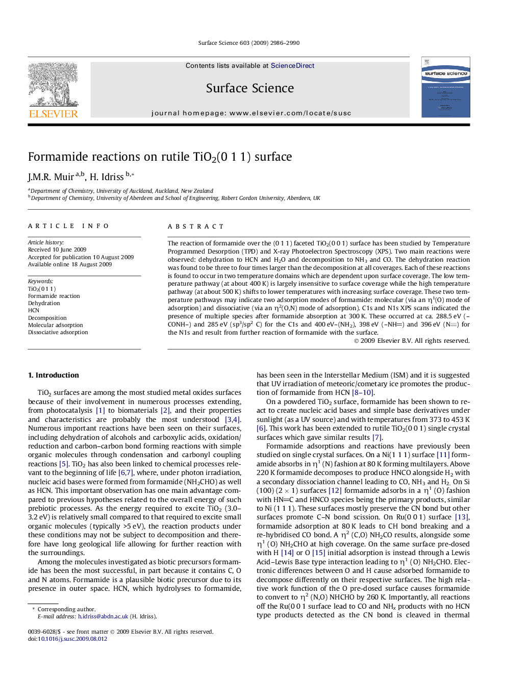 Formamide reactions on rutile TiO2(0Â 1Â 1) surface