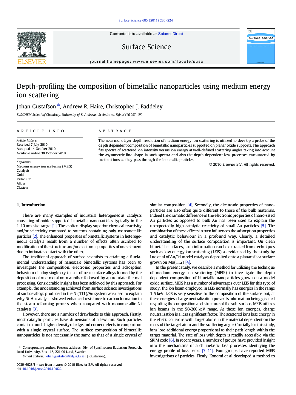 Depth-profiling the composition of bimetallic nanoparticles using medium energy ion scattering