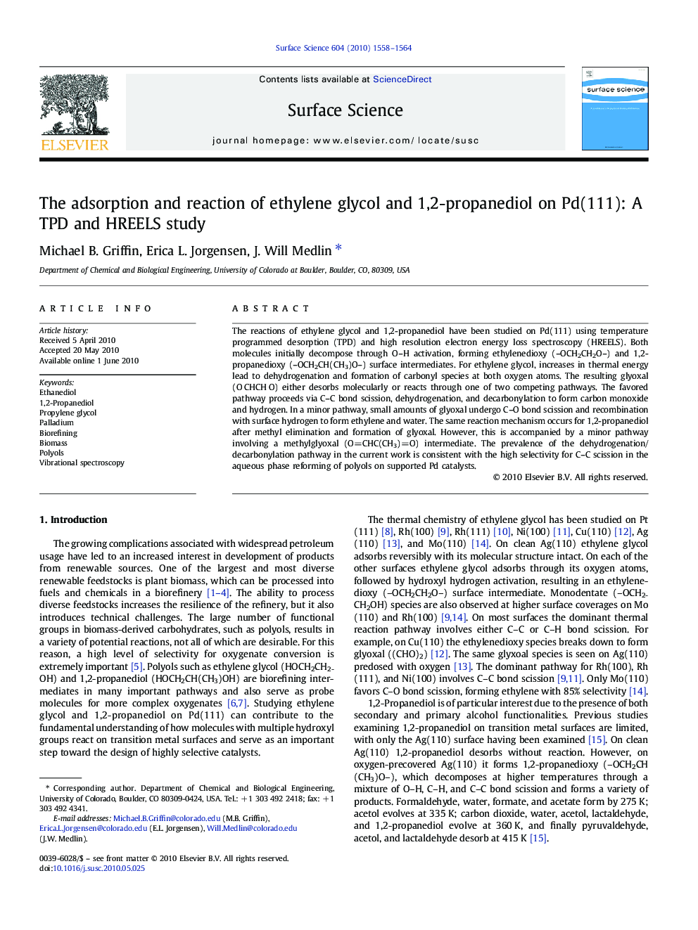 The adsorption and reaction of ethylene glycol and 1,2-propanediol on Pd(111): A TPD and HREELS study
