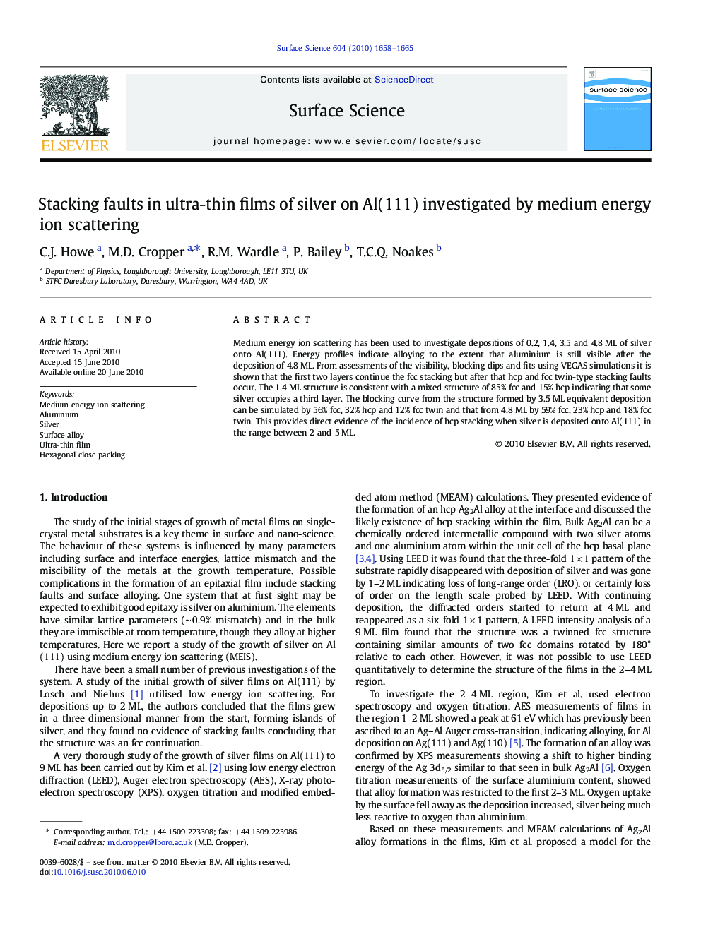 Stacking faults in ultra-thin films of silver on Al(111) investigated by medium energy ion scattering