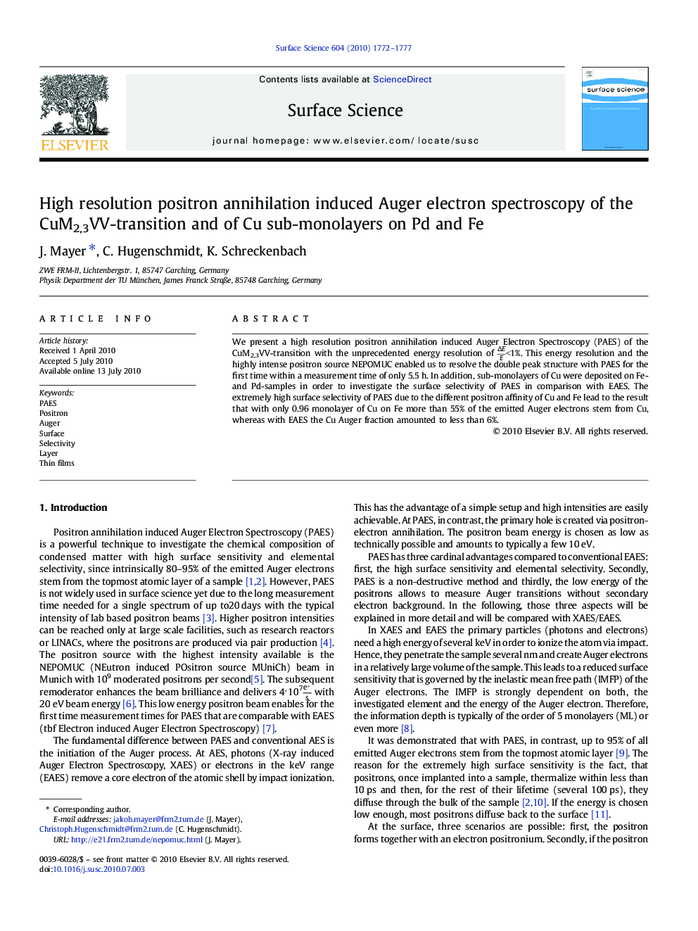 High resolution positron annihilation induced Auger electron spectroscopy of the CuM2,3VV-transition and of Cu sub-monolayers on Pd and Fe