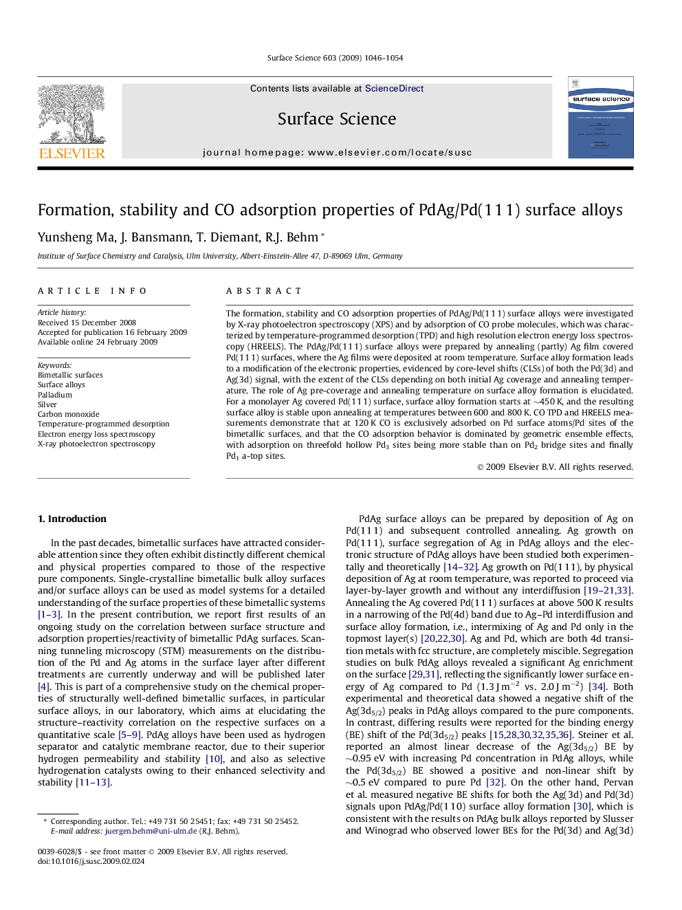 Formation, stability and CO adsorption properties of PdAg/Pd(1Â 1Â 1) surface alloys