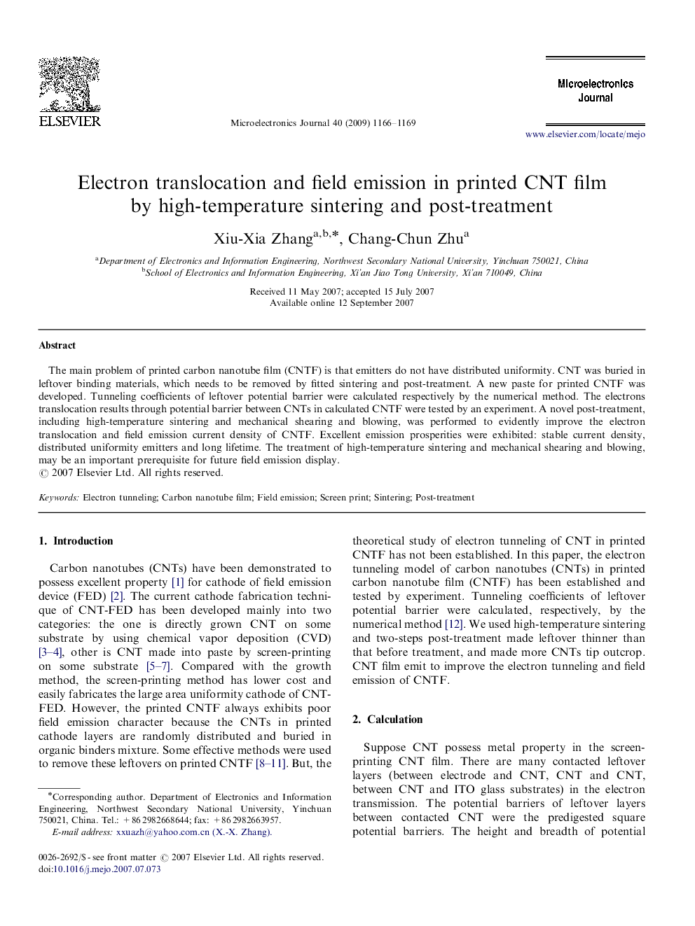 Electron translocation and field emission in printed CNT film by high-temperature sintering and post-treatment