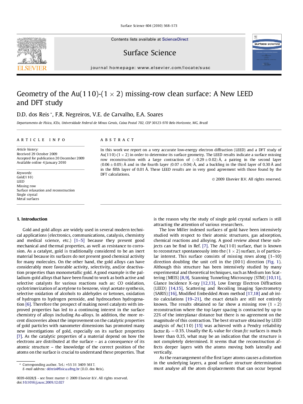 Geometry of the Au(1Â 1Â 0)-(1Â ÃÂ 2) missing-row clean surface: A New LEED and DFT study