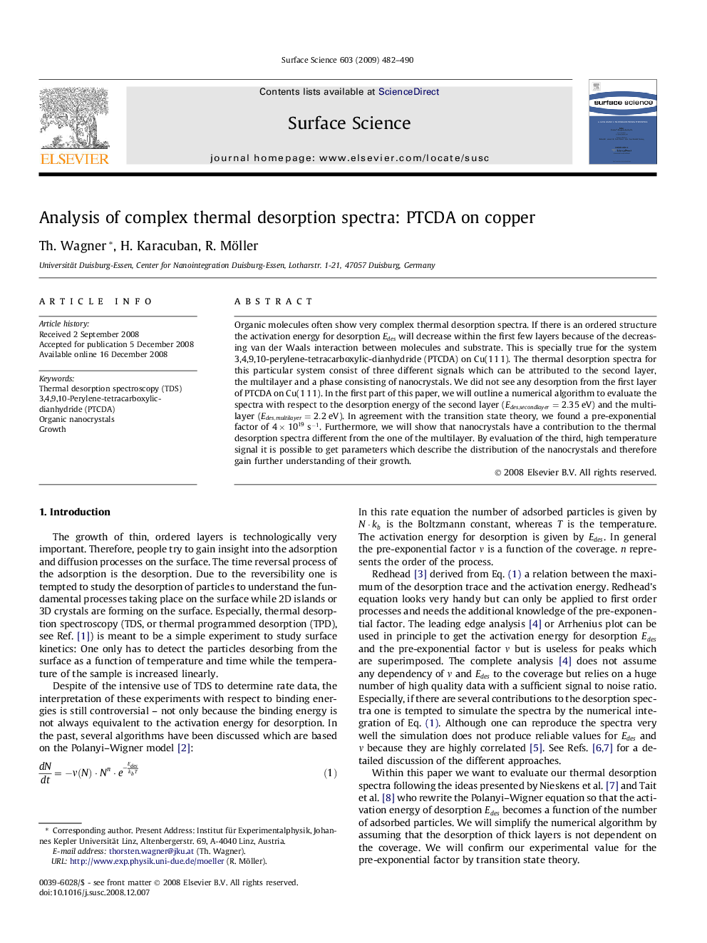 Analysis of complex thermal desorption spectra: PTCDA on copper