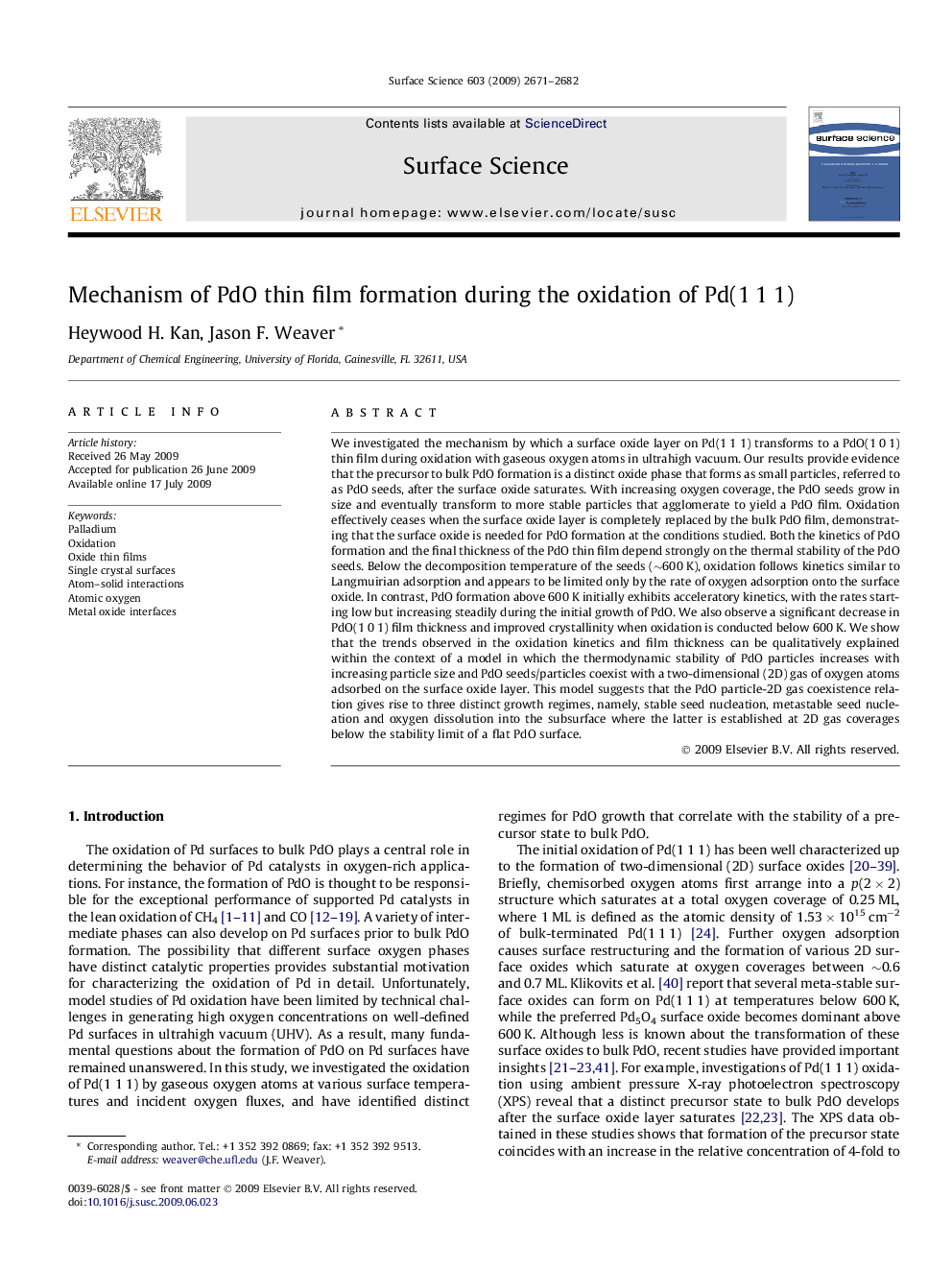 Mechanism of PdO thin film formation during the oxidation of Pd(1Â 1Â 1)