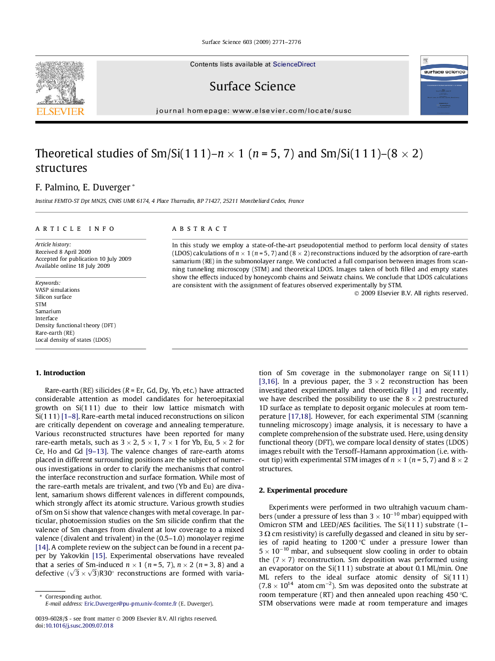 Theoretical studies of Sm/Si(1Â 1Â 1)-nÂ ÃÂ 1 (nÂ =Â 5, 7) and Sm/Si(1Â 1Â 1)-(8Â ÃÂ 2) structures