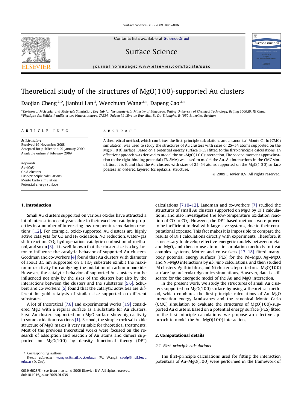 Theoretical study of the structures of MgO(1Â 0Â 0)-supported Au clusters