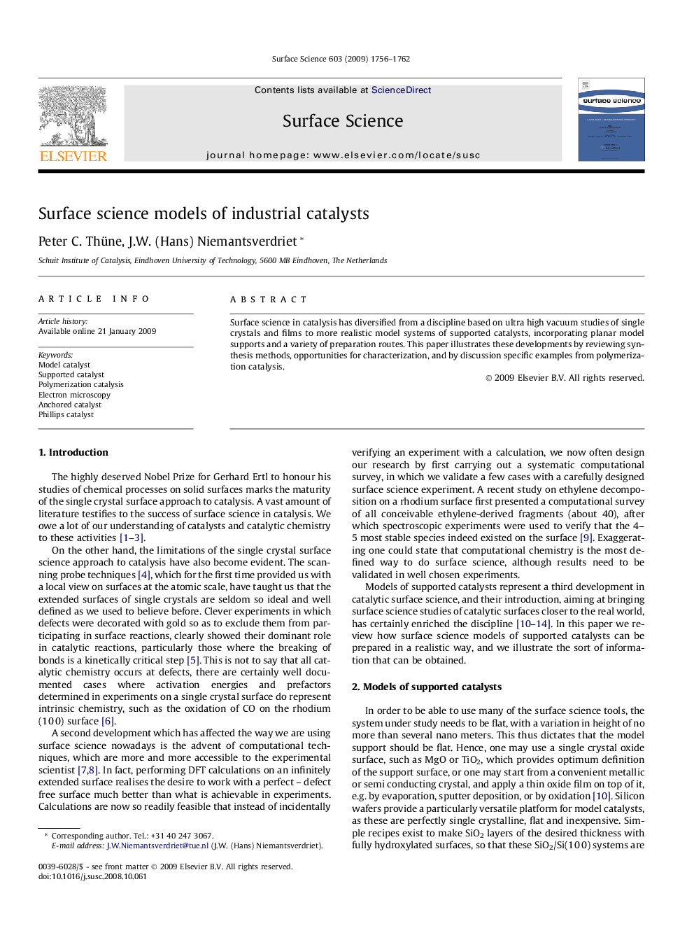 Surface science models of industrial catalysts