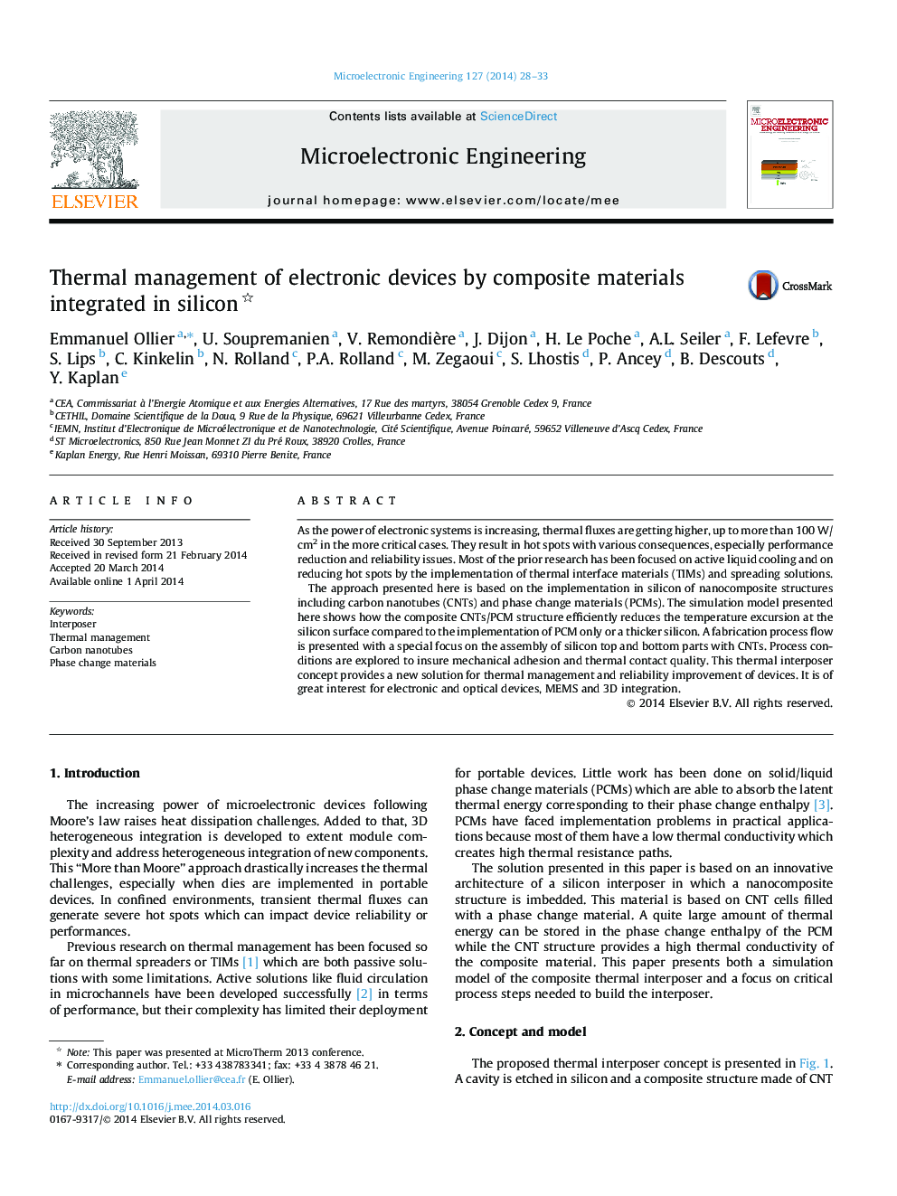 Thermal management of electronic devices by composite materials integrated in silicon 