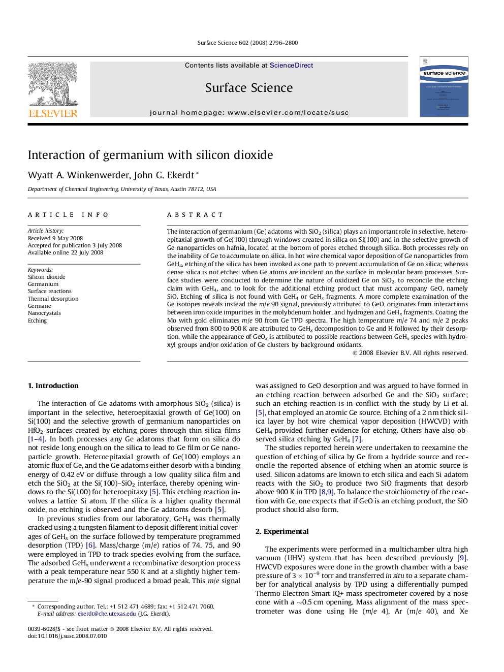 Interaction of germanium with silicon dioxide