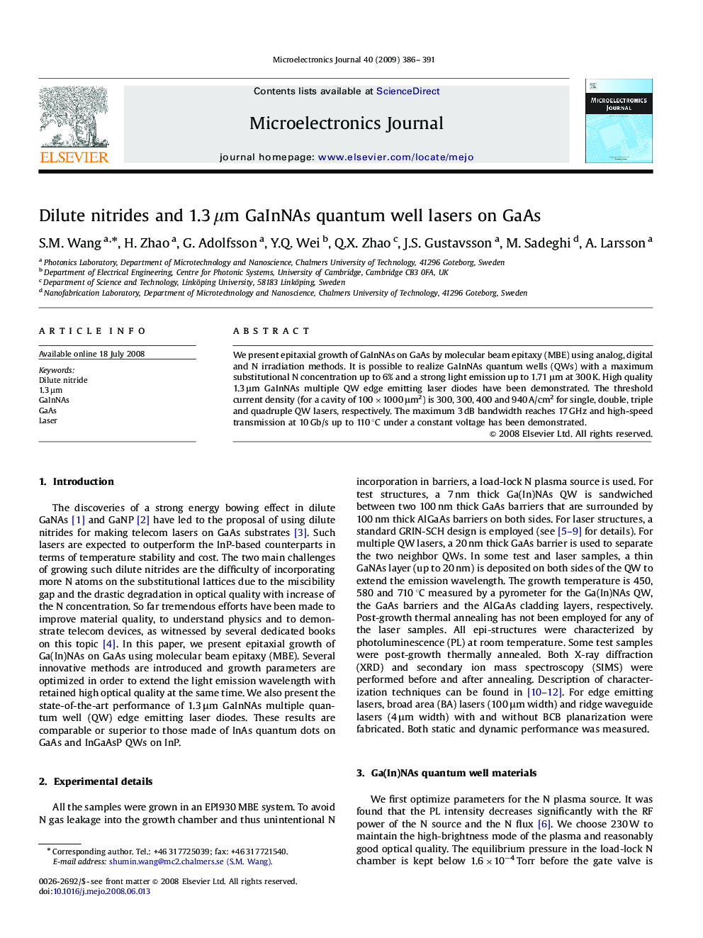 Dilute nitrides and 1.3 μm GaInNAs quantum well lasers on GaAs