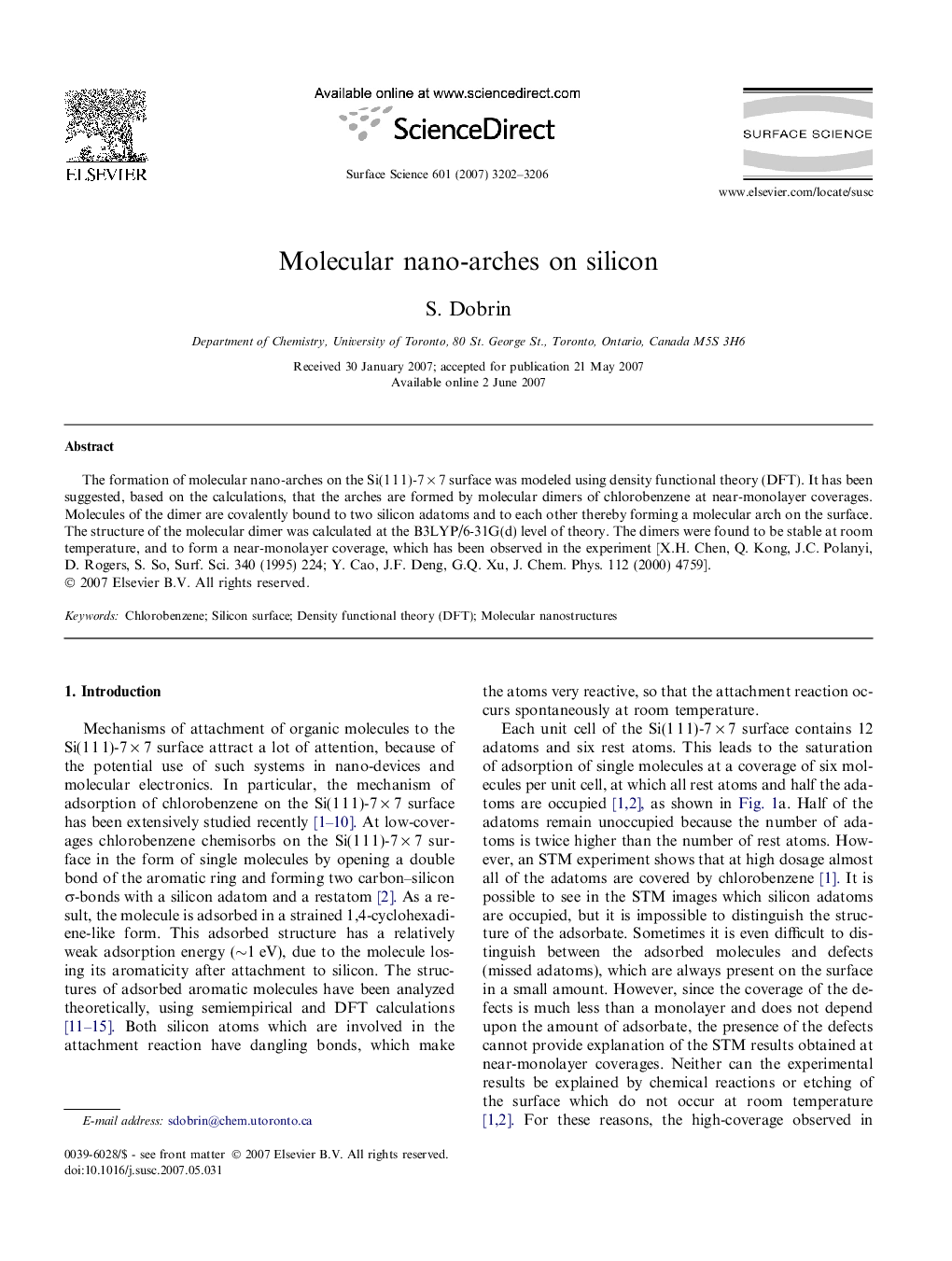 Molecular nano-arches on silicon