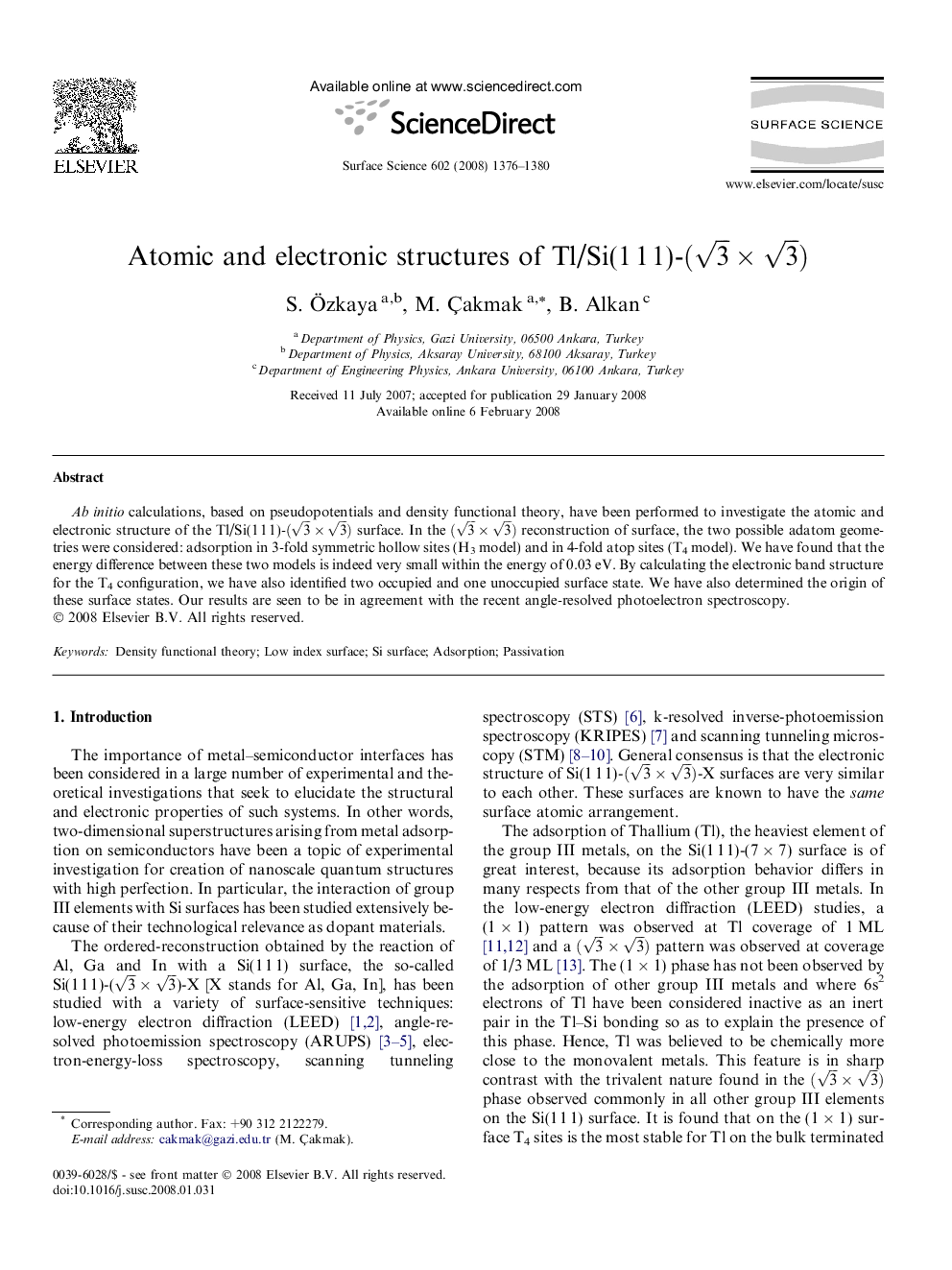 Atomic and electronic structures of Tl/Si(1 1 1)-(3Ã3)