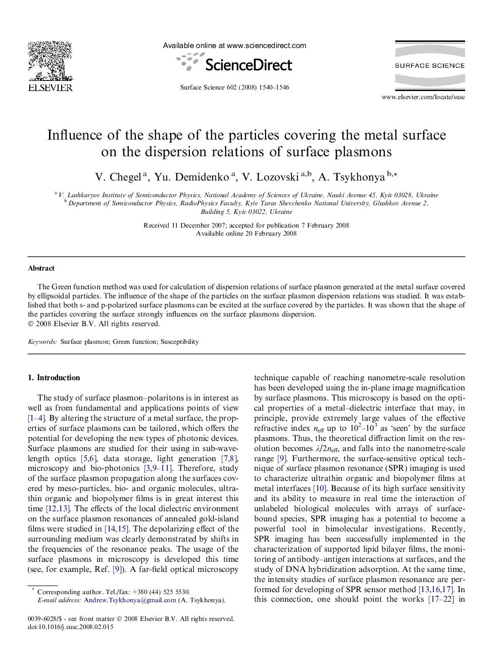 Influence of the shape of the particles covering the metal surface on the dispersion relations of surface plasmons