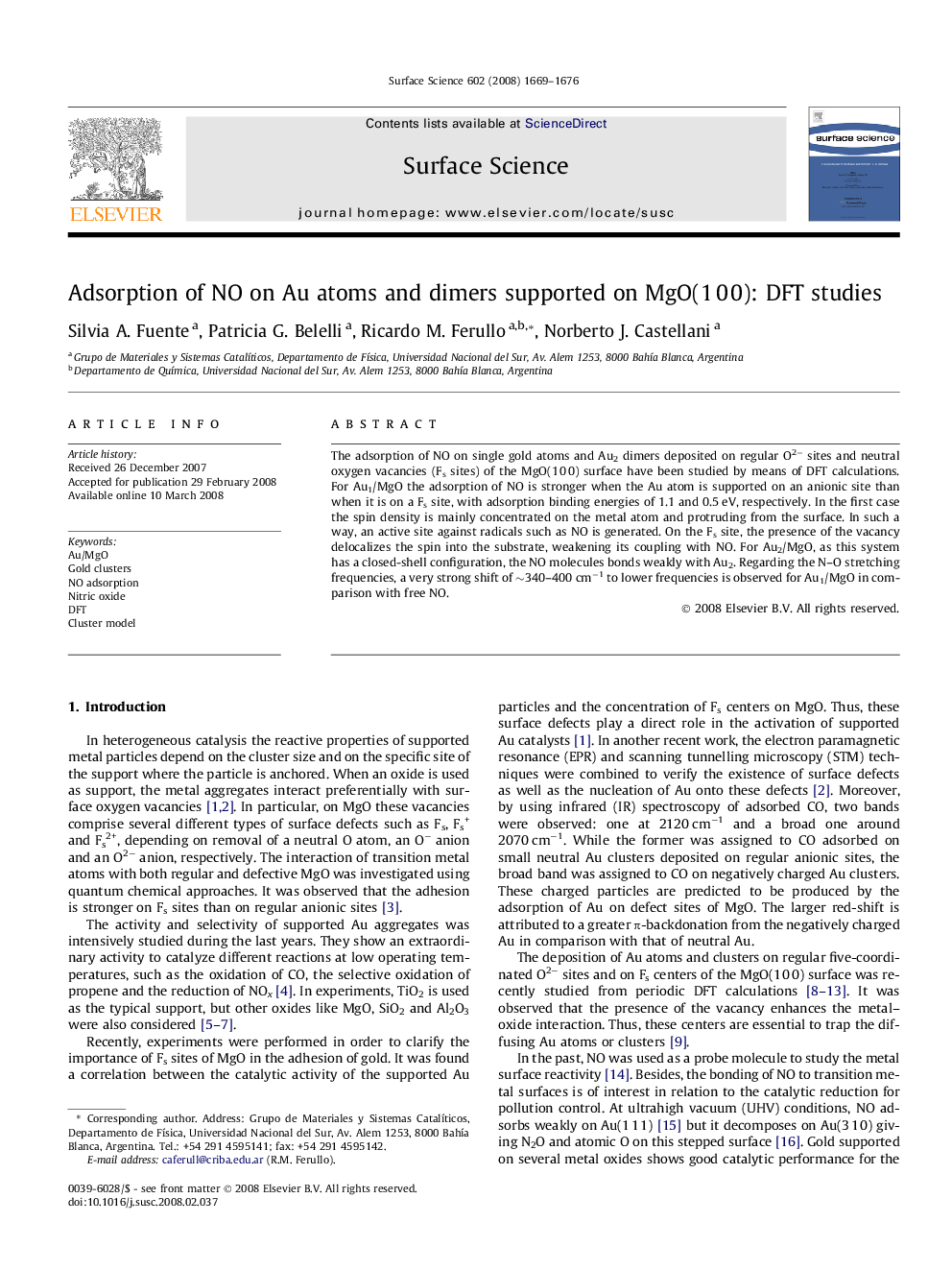 Adsorption of NO on Au atoms and dimers supported on MgO(1 0 0): DFT studies