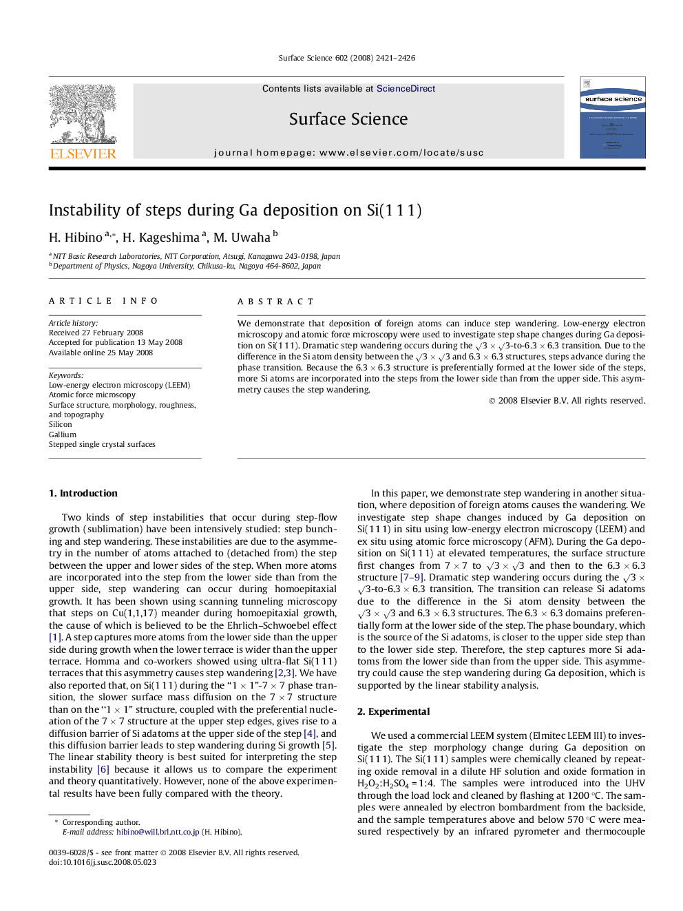 Instability of steps during Ga deposition on Si(1Â 1Â 1)