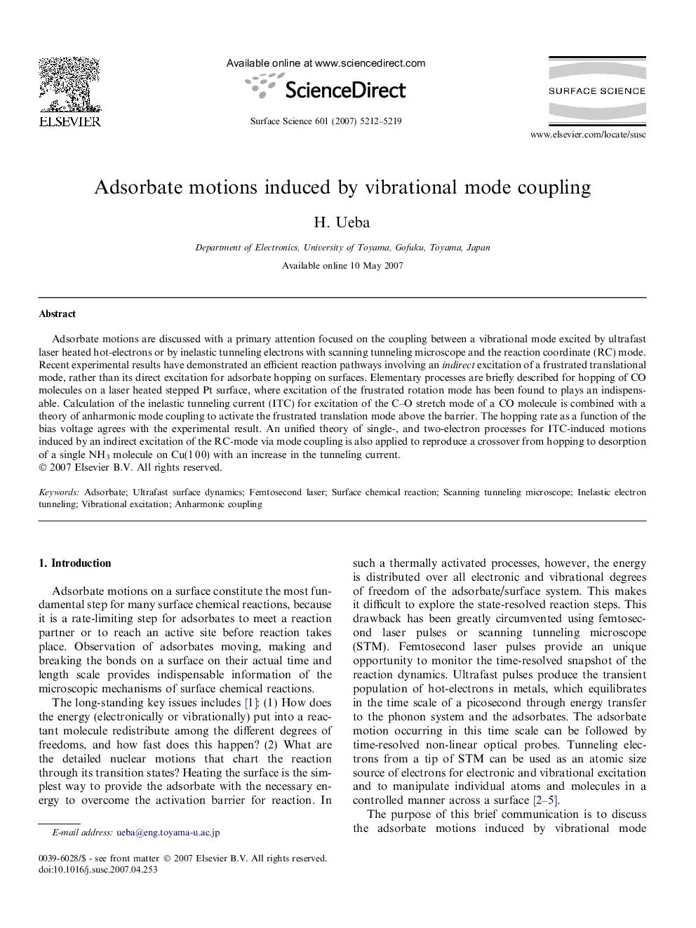 Adsorbate motions induced by vibrational mode coupling