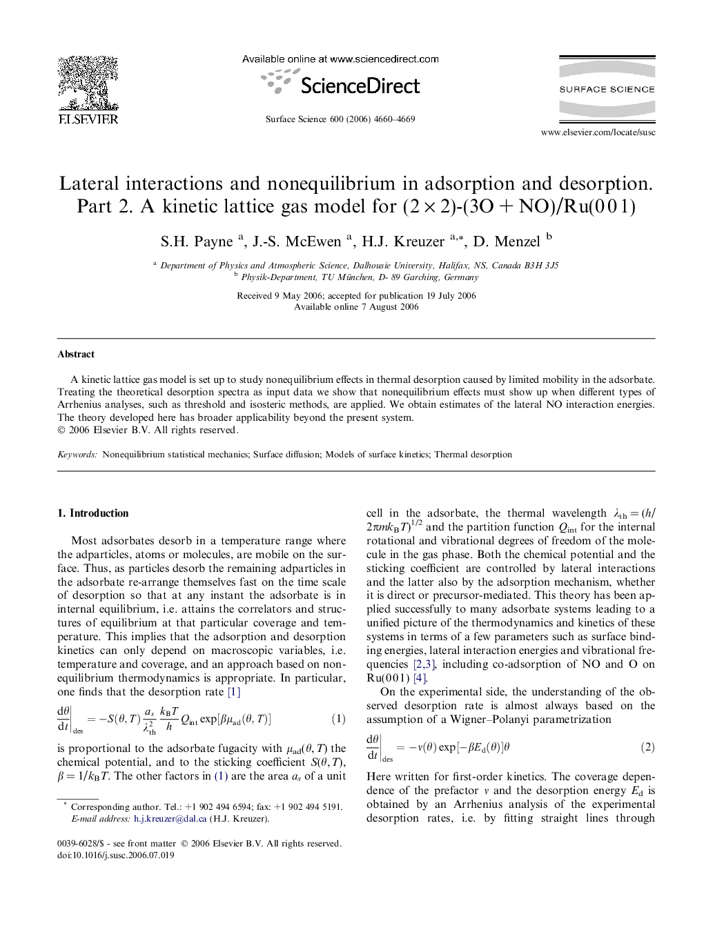 Lateral interactions and nonequilibrium in adsorption and desorption. Part 2. A kinetic lattice gas model for (2Â ÃÂ 2)-(3OÂ +Â NO)/Ru(0Â 0Â 1)