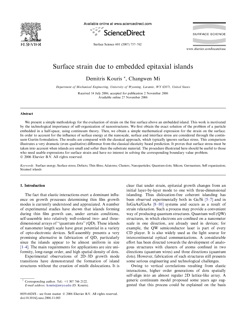 Surface strain due to embedded epitaxial islands